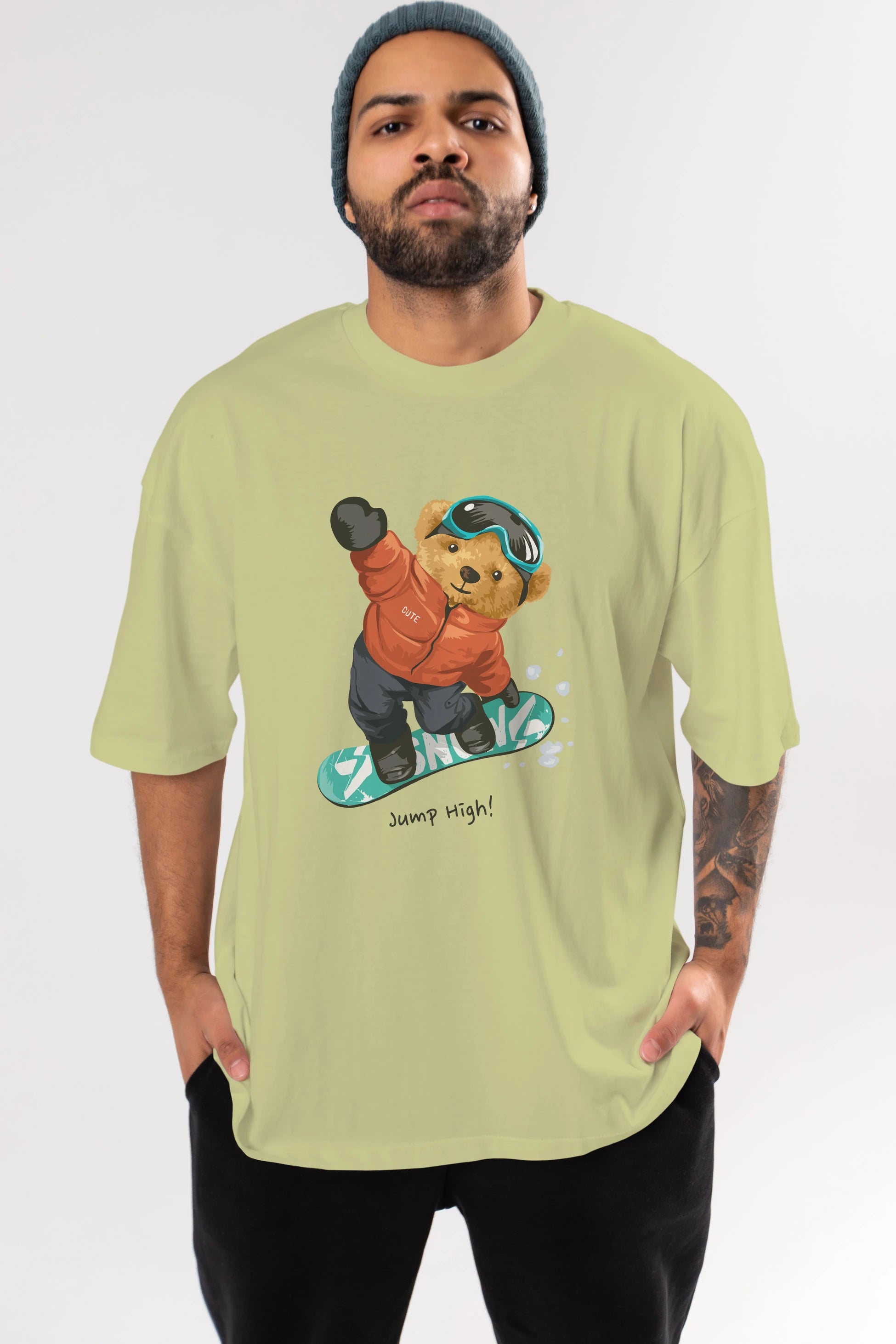 Teddy Bear Jump High Ön Baskılı Oversize t-shirt Erkek Kadın Unisex %100 Pamuk