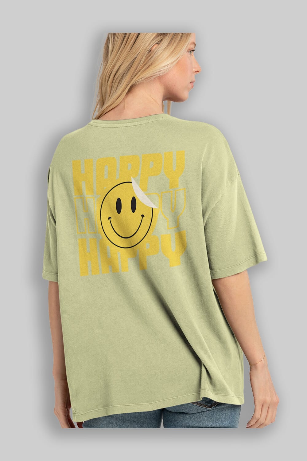 Happy Smile Yazılı Arka Baskılı Oversize t-shirt Erkek Kadın Unisex