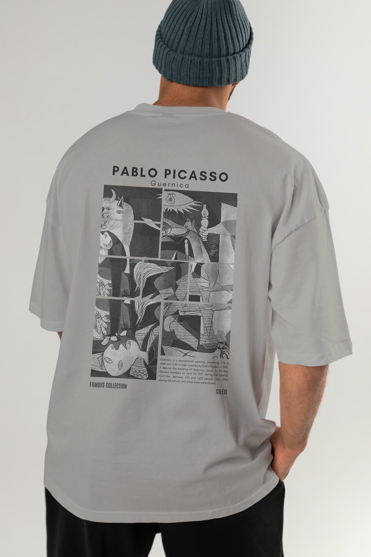 Pablo Picasso Guernica Arka Baskılı Oversize t-shirt Erkek Kadın Bisiklet Yaka Pamuk tişort