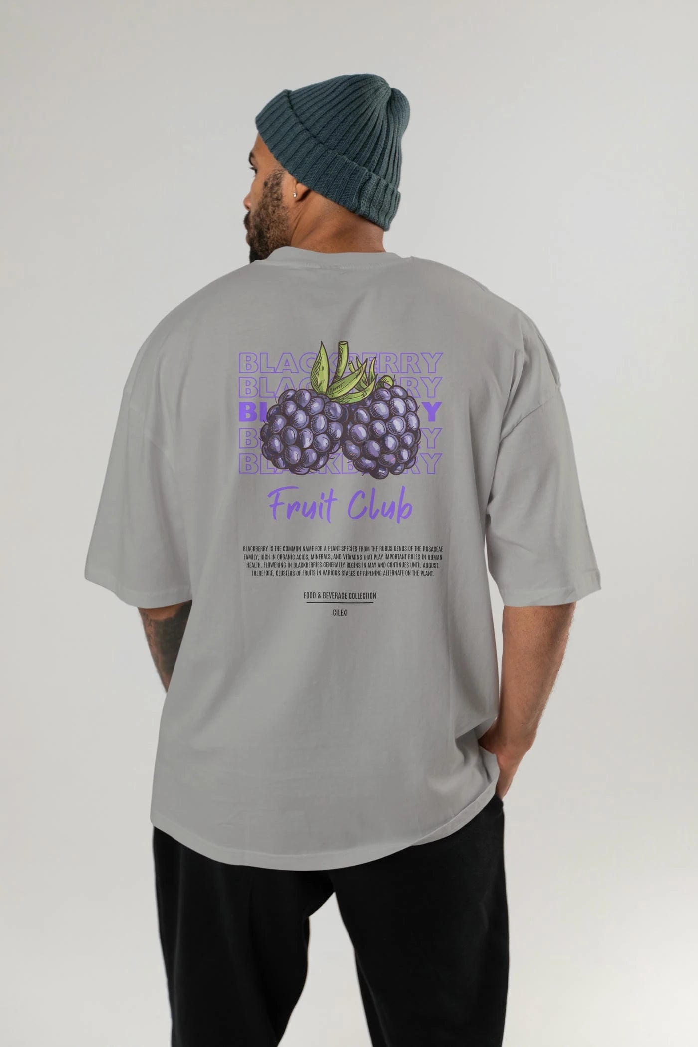 Blackberry Arka Baskılı Oversize t-shirt Erkek Kadın Pamuk Bisiklet Yaka tişort