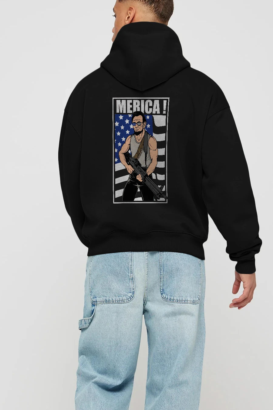 Lincoln Rambo Arka Baskılı Hoodie Oversize Kapüşonlu Sweatshirt Erkek Kadın Unisex