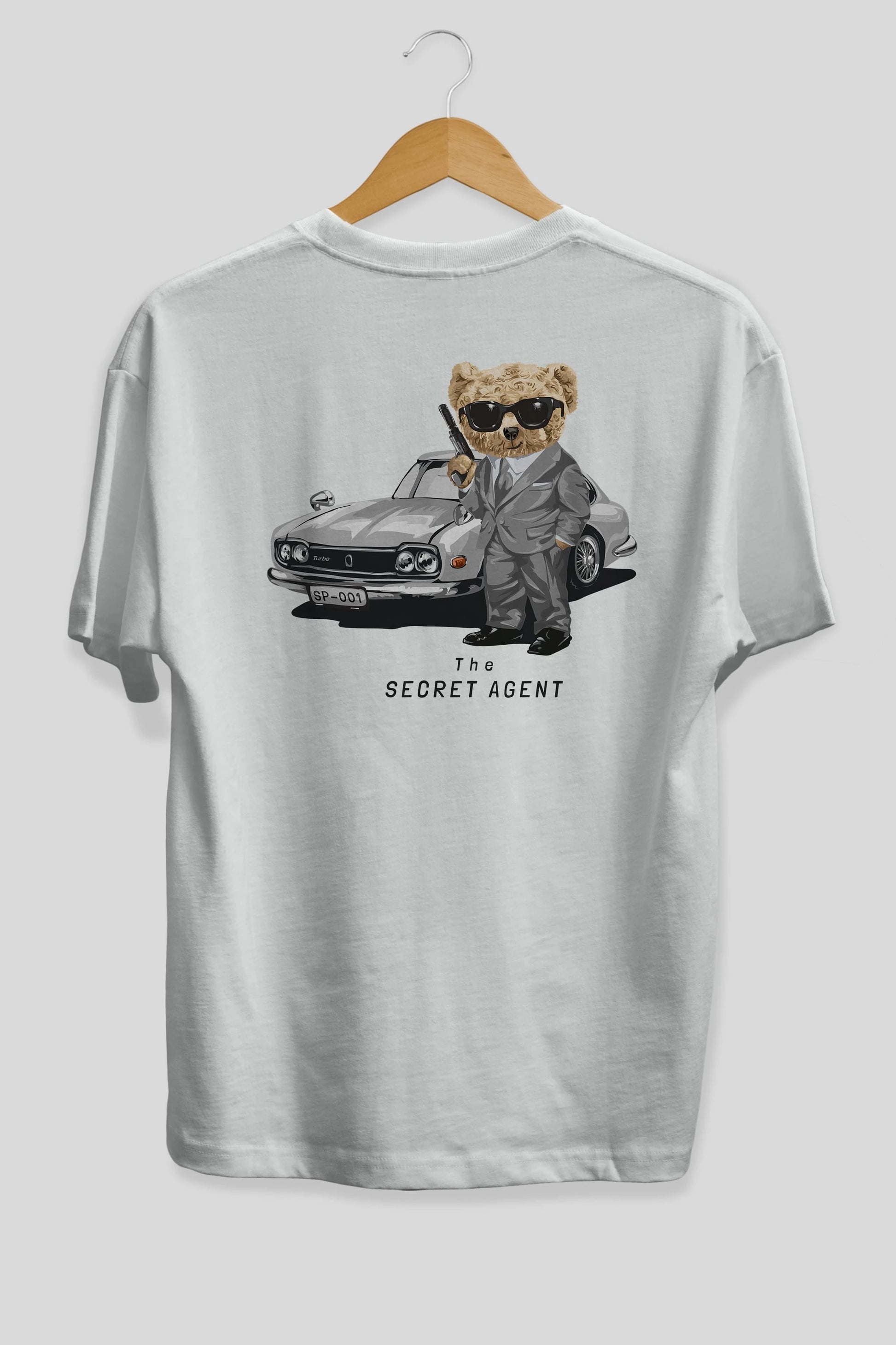 Teddy Bear The Secret Agent Arka Baskılı Oversize t-shirt Erkek Kadın Unisex %100 Pamuk