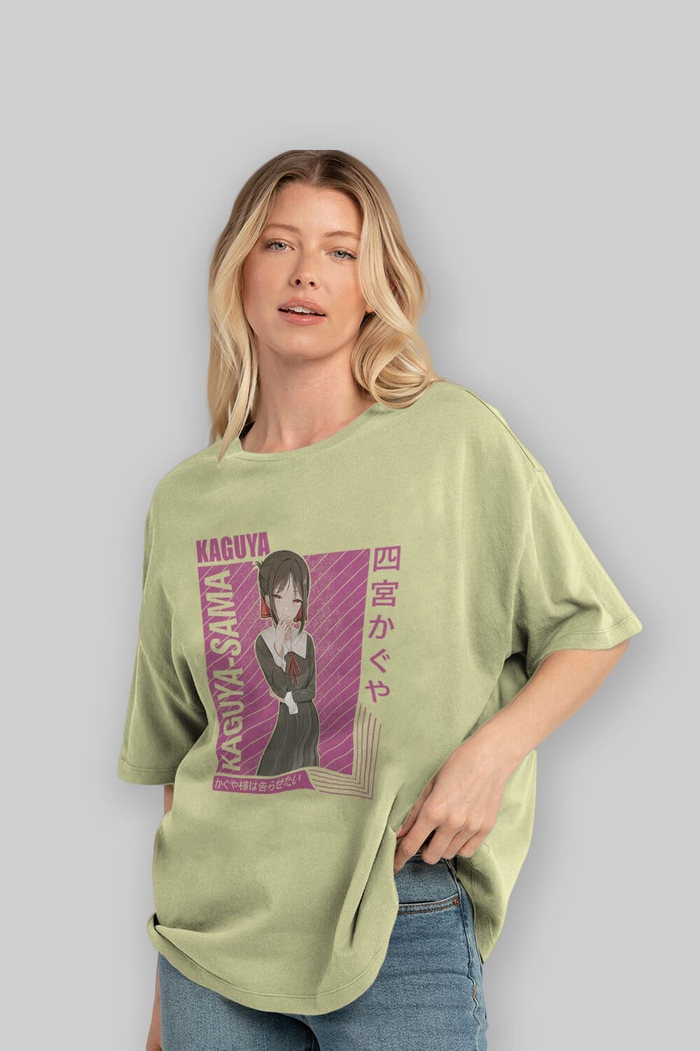 Kaguya Shinomiya 4 1 Anime Ön Baskılı Oversize t-shirt %100 pamuk Erkek Kadın Unisex