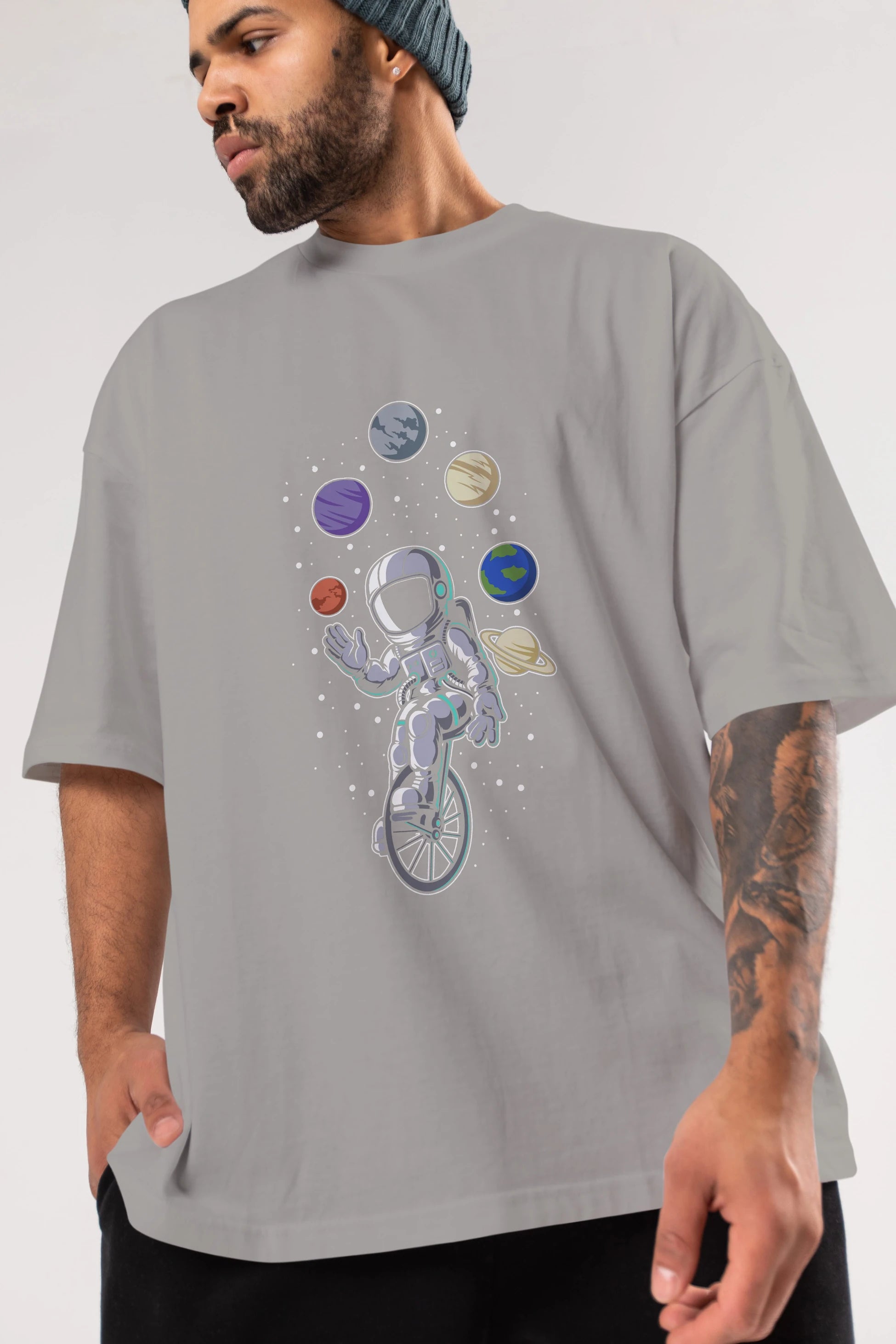 Astronaut Circus Ön Baskılı Oversize t-shirt Erkek Kadın Unisex
