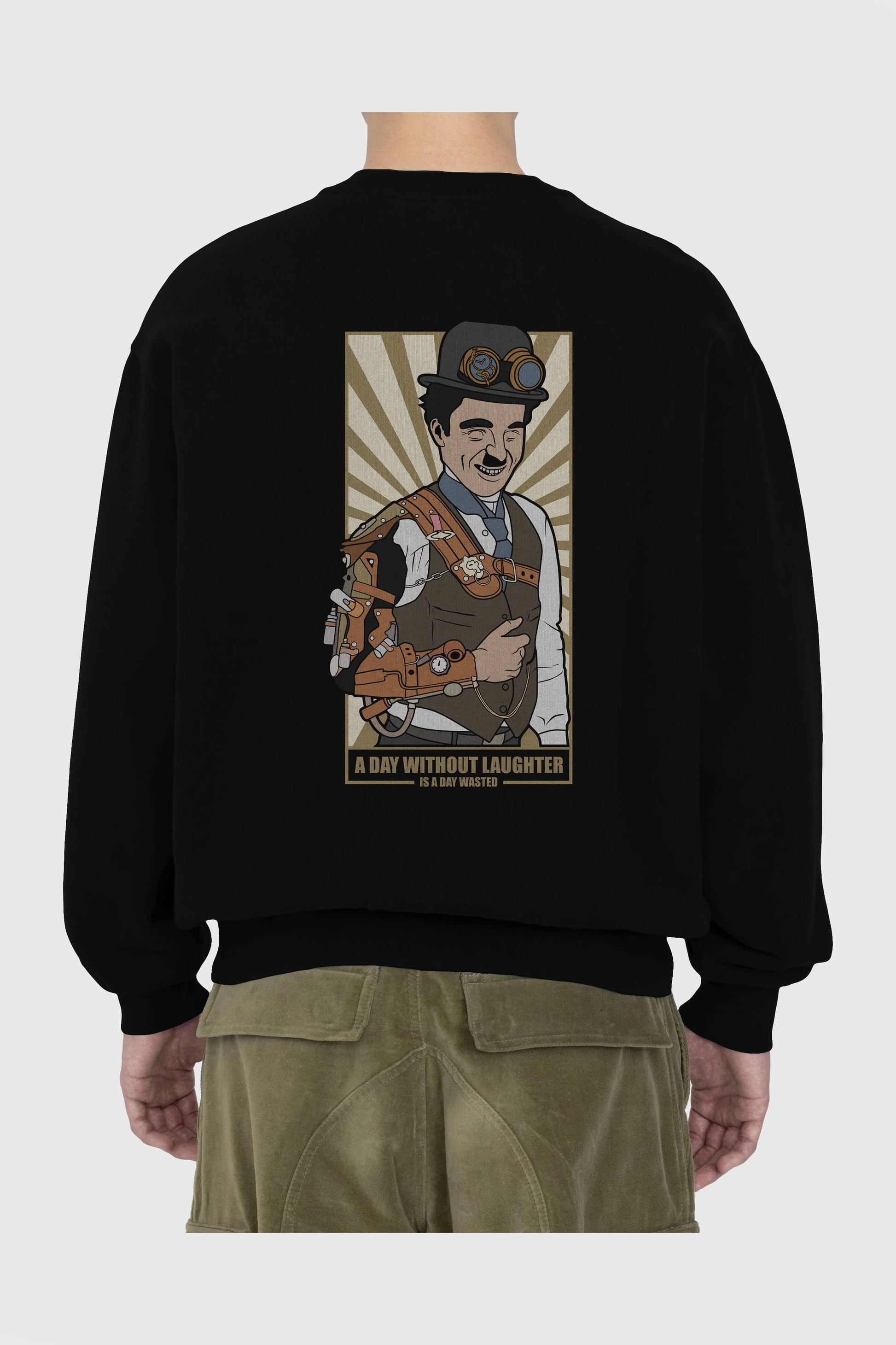 Steampunk Chaplin Arka Baskılı Oversize Sweatshirt Erkek Kadın Unisex