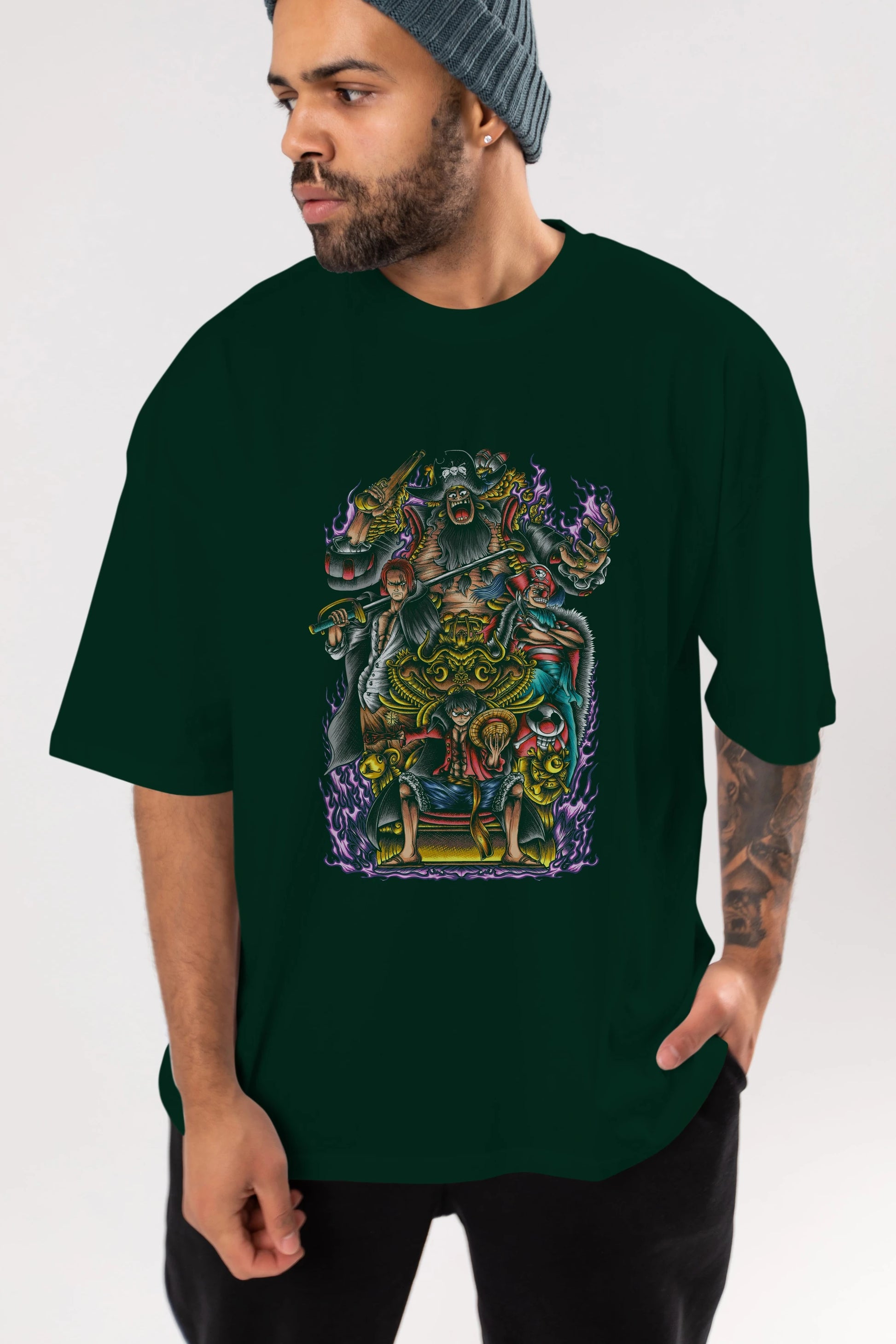 ONE PIECE (8) Anime Ön Baskılı Oversize t-shirt %100 pamuk Erkek Kadın Unisex