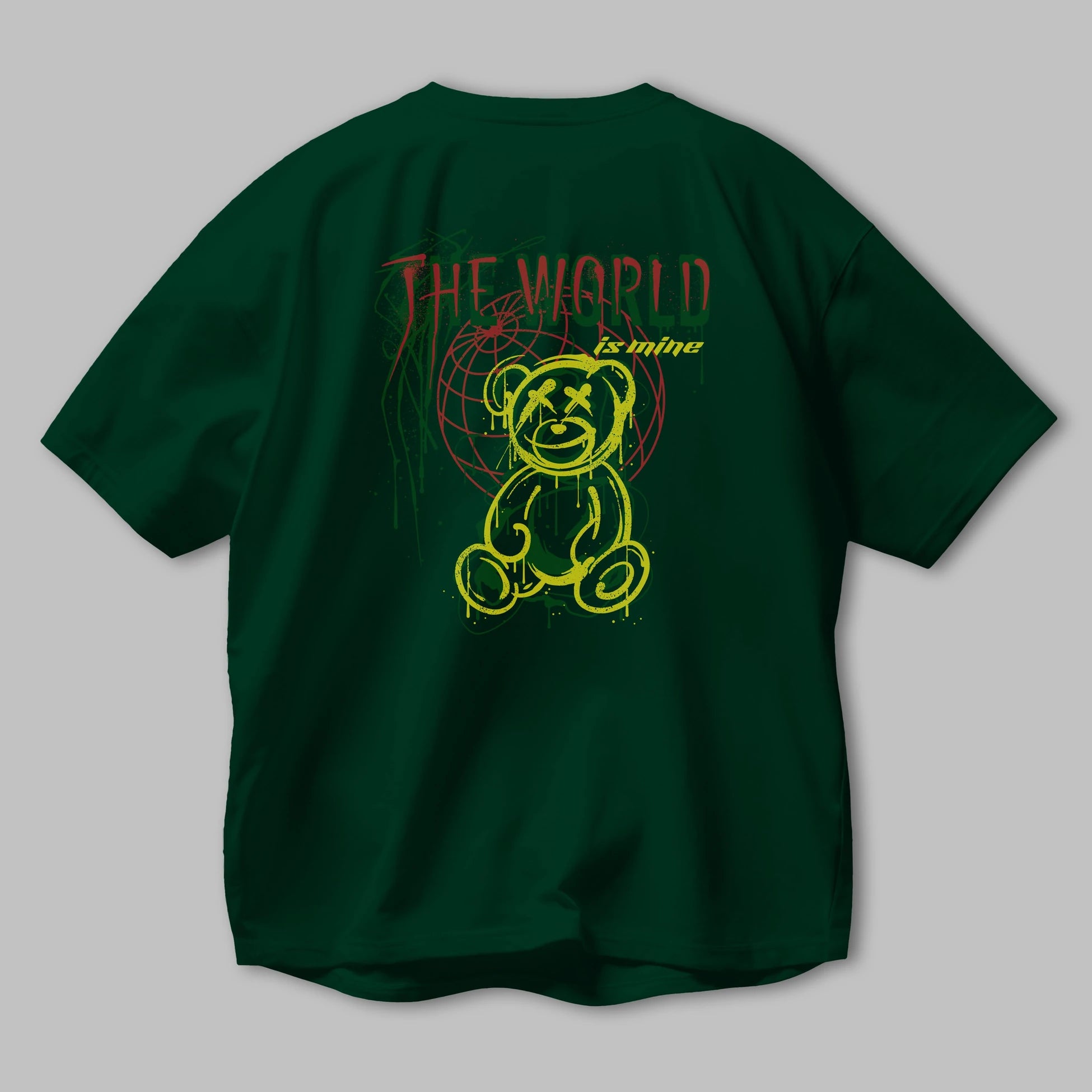 The World is Mine Bear Arka Baskılı Oversize t-shirt Erkek Kadın Unisex