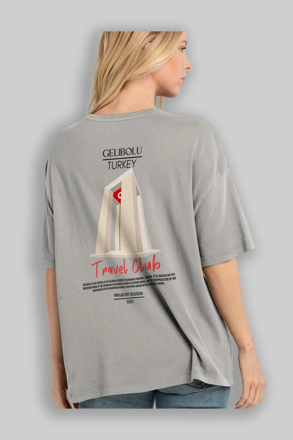 Gelibolu Turkey Arka Baskılı Oversize t-shirt Erkek Kadın Pamuk Bisiklet Yaka tişort