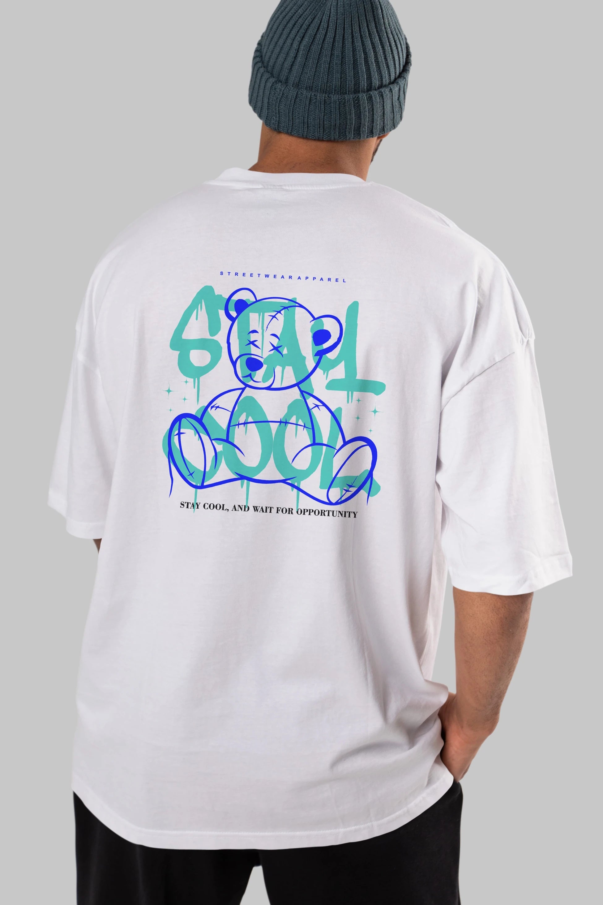 Teddy Bear Stay Cool 2 Arka Baskılı Oversize t-shirt Erkek Kadın Unisex