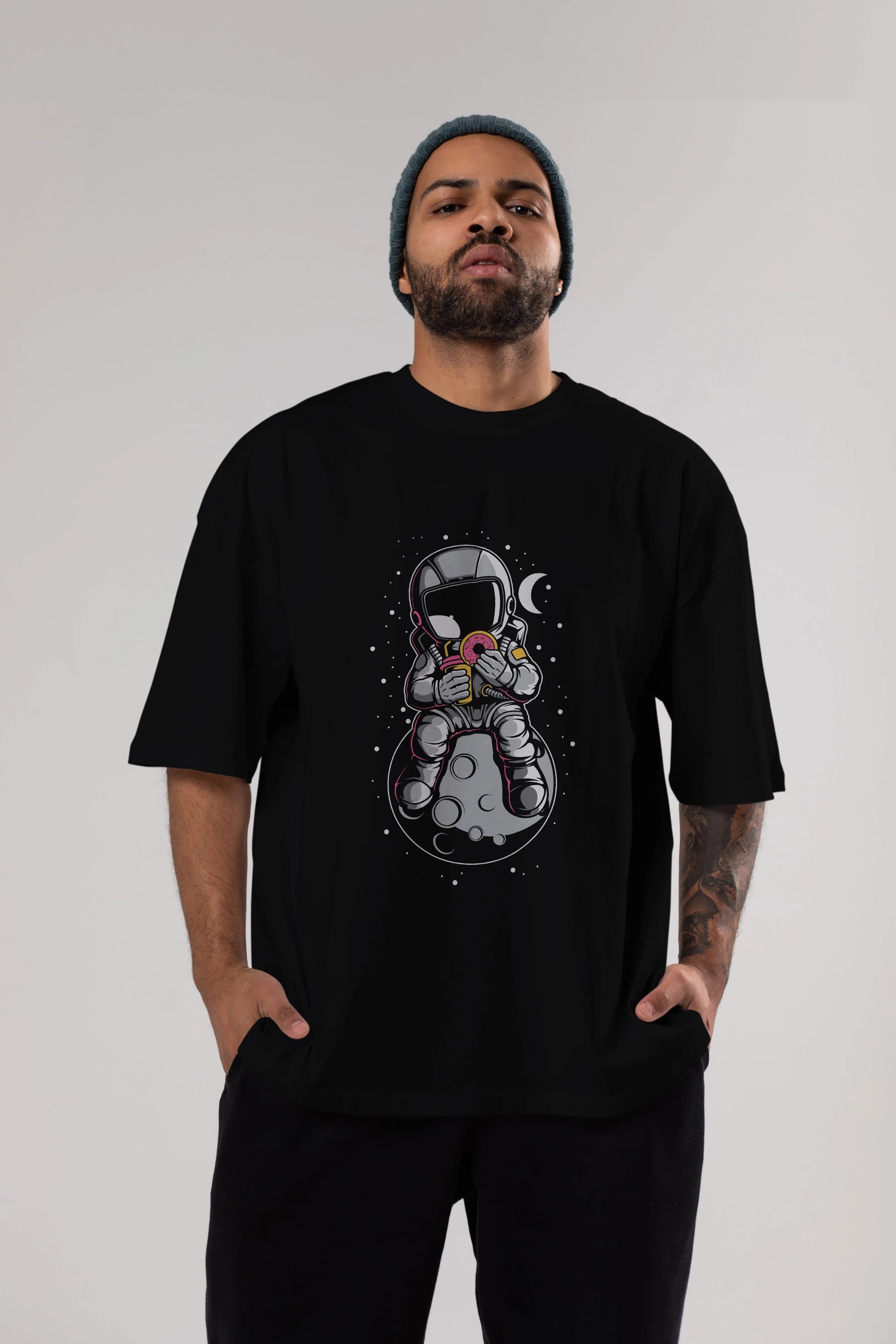 Astronaut Donuts Ön Baskılı Oversize t-shirt Erkek Kadın Unisex