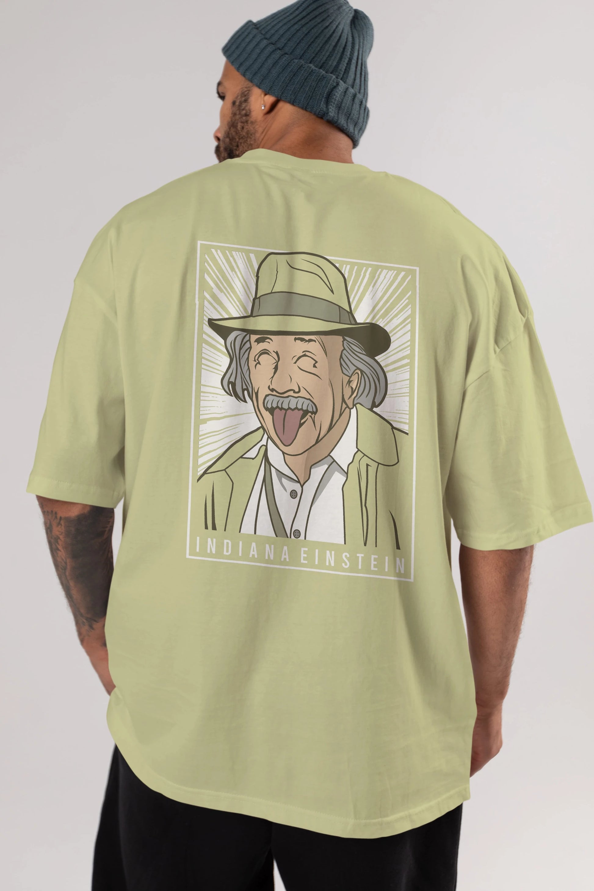 Indiana Jones Einstein Arka Baskılı Oversize t-shirt Erkek Kadın Unisex %100 Pamuk tişort
