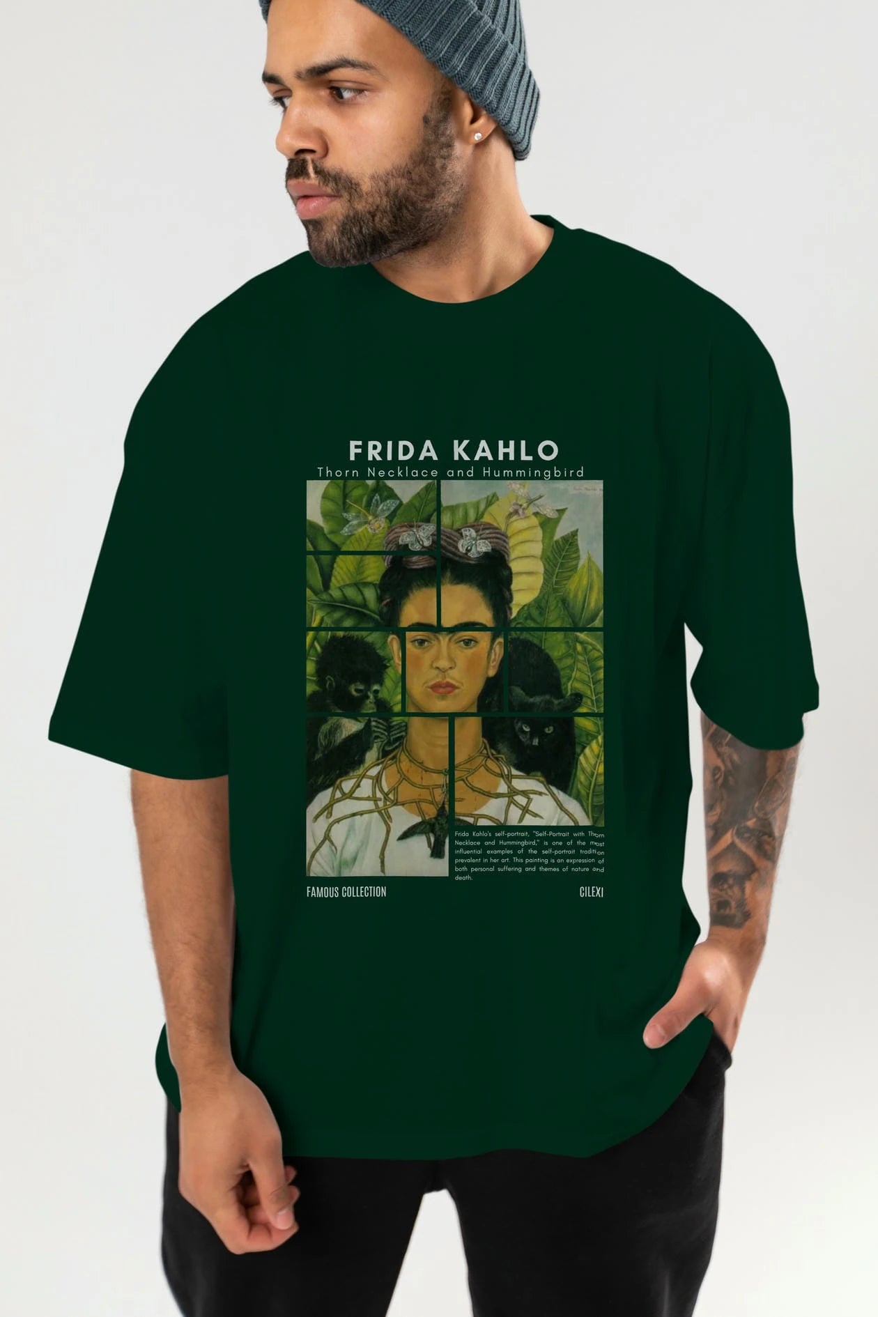 Frida Kahlo ön Baskılı Oversize t-shirt Erkek Kadın Bisiklet Yaka Pamuk tişort