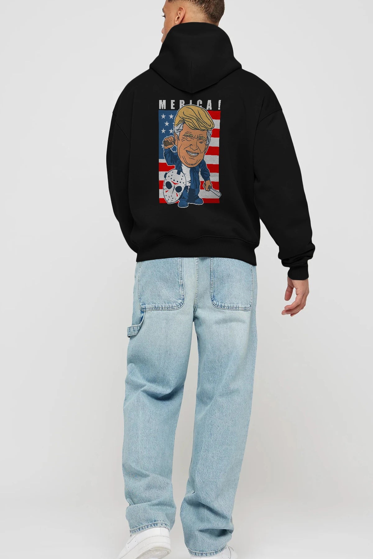 Jason Voorhess Trump Arka Baskılı Hoodie Oversize Kapüşonlu Sweatshirt Erkek Kadın Unisex