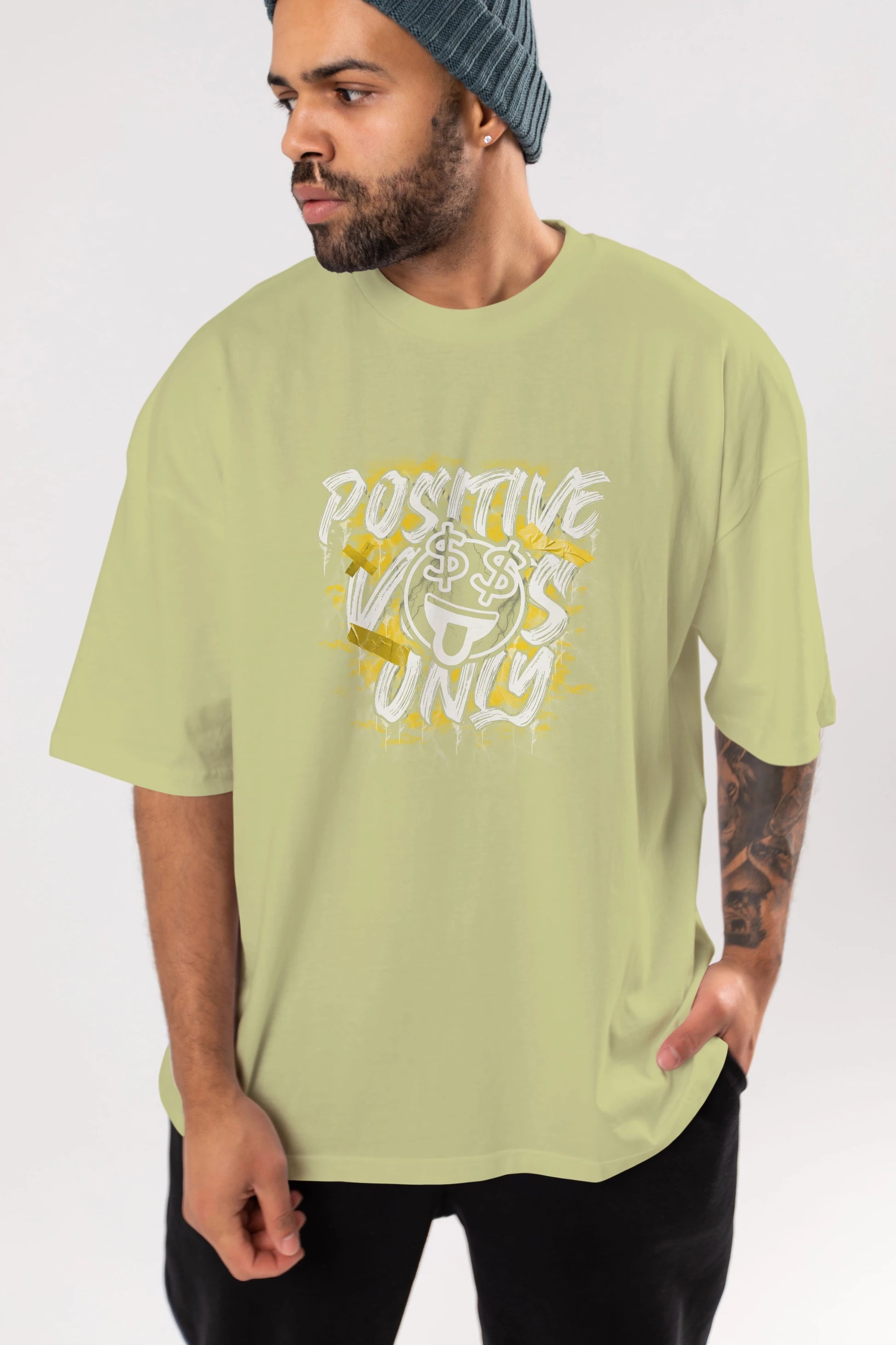 Positive Only Ön Baskılı Oversize t-shirt Erkek Kadın Unisex