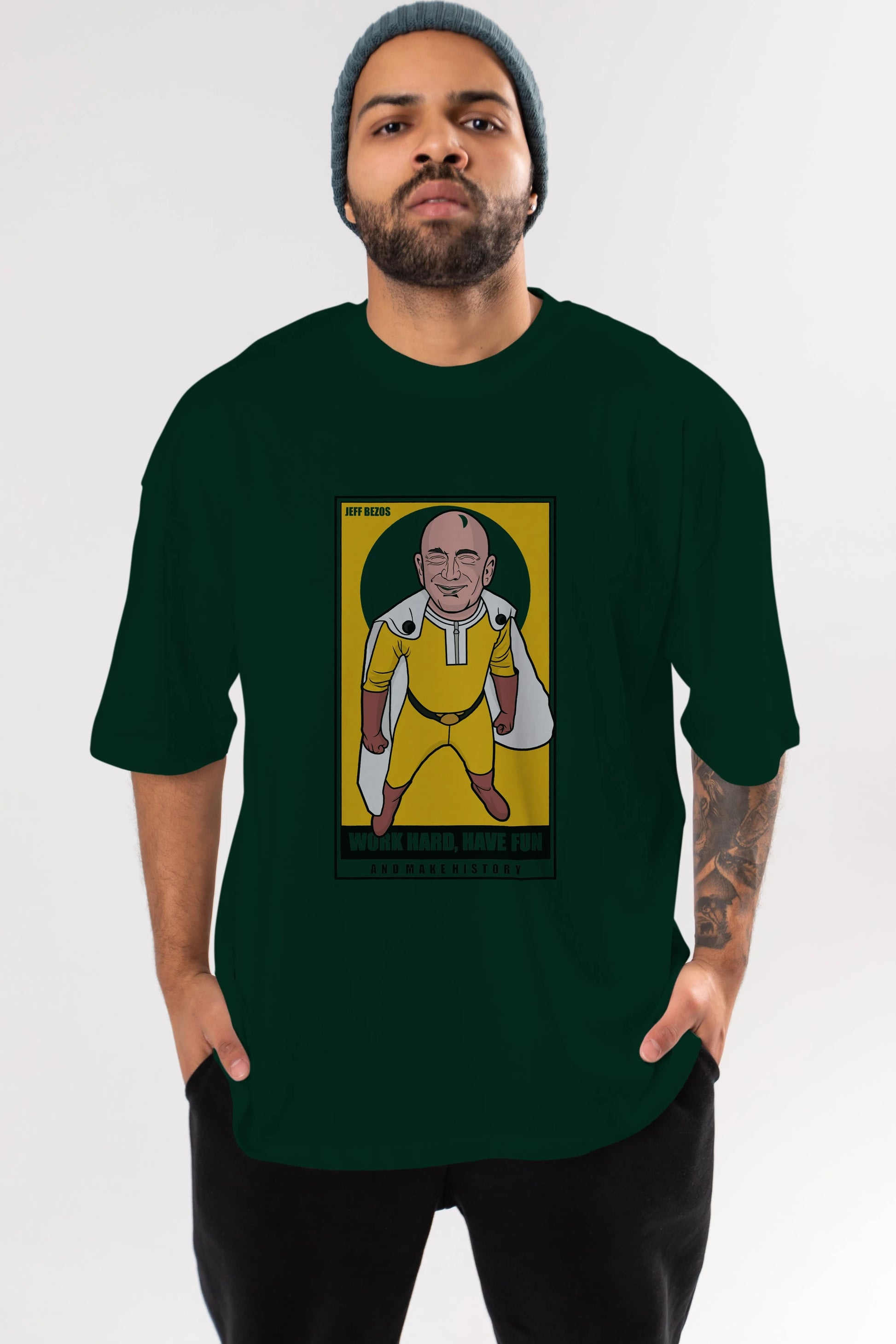 Jeff Bezos Saitama Ön Baskılı Oversize t-shirt Erkek Kadın Unisex %100 Pamuk tişort