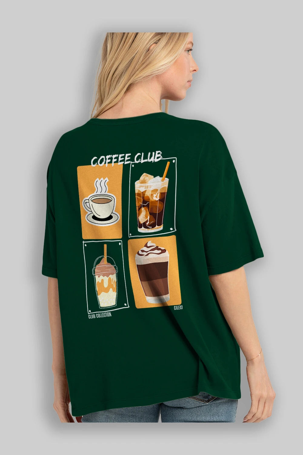 Coffee Club Arka Baskılı Oversize t-shirt Erkek Kadın %100 Pamuk Bisiklet Yaka tişort