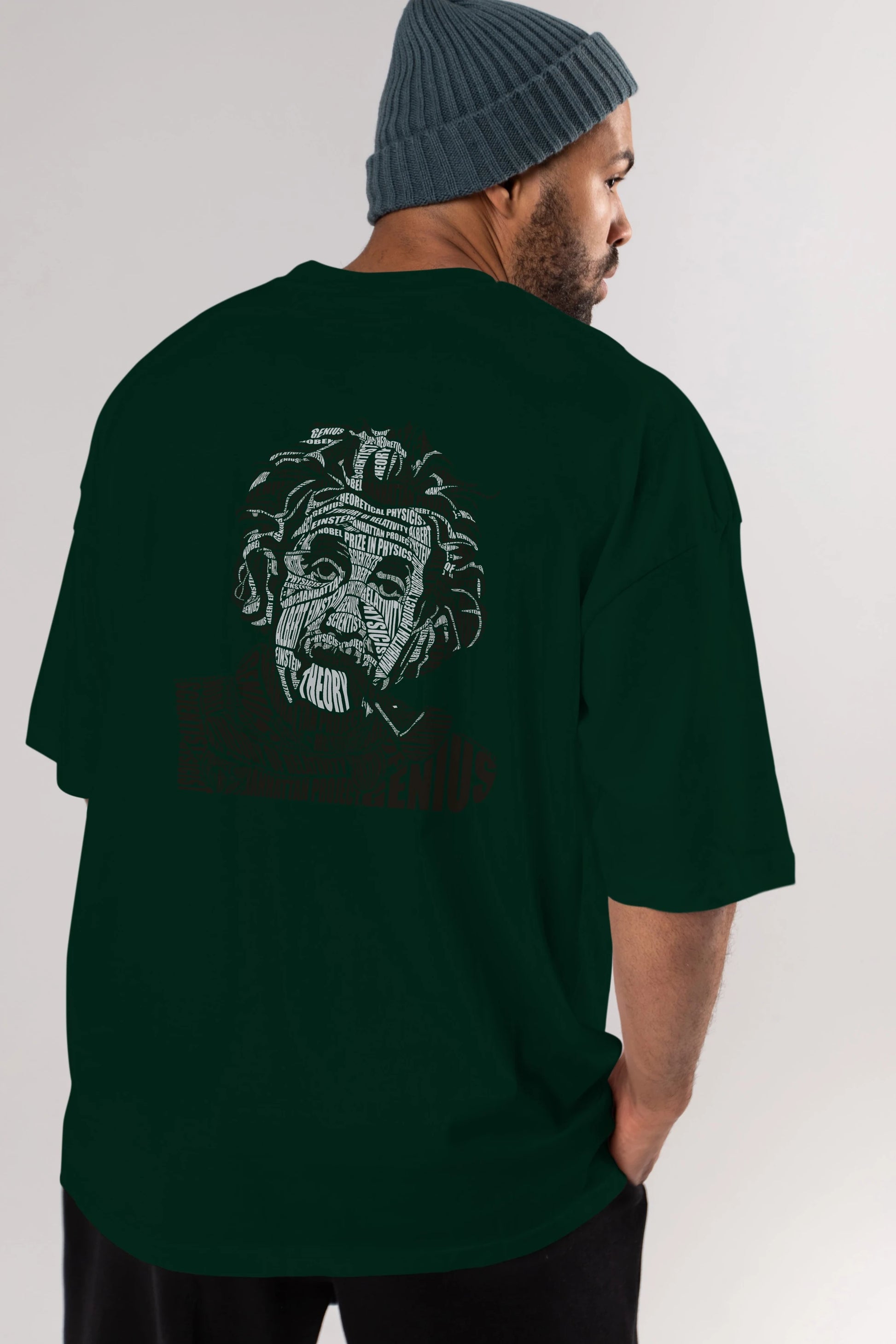Einstein Calligram Arka Baskılı Oversize t-shirt %100 pamuk Erkek Kadın Unisex