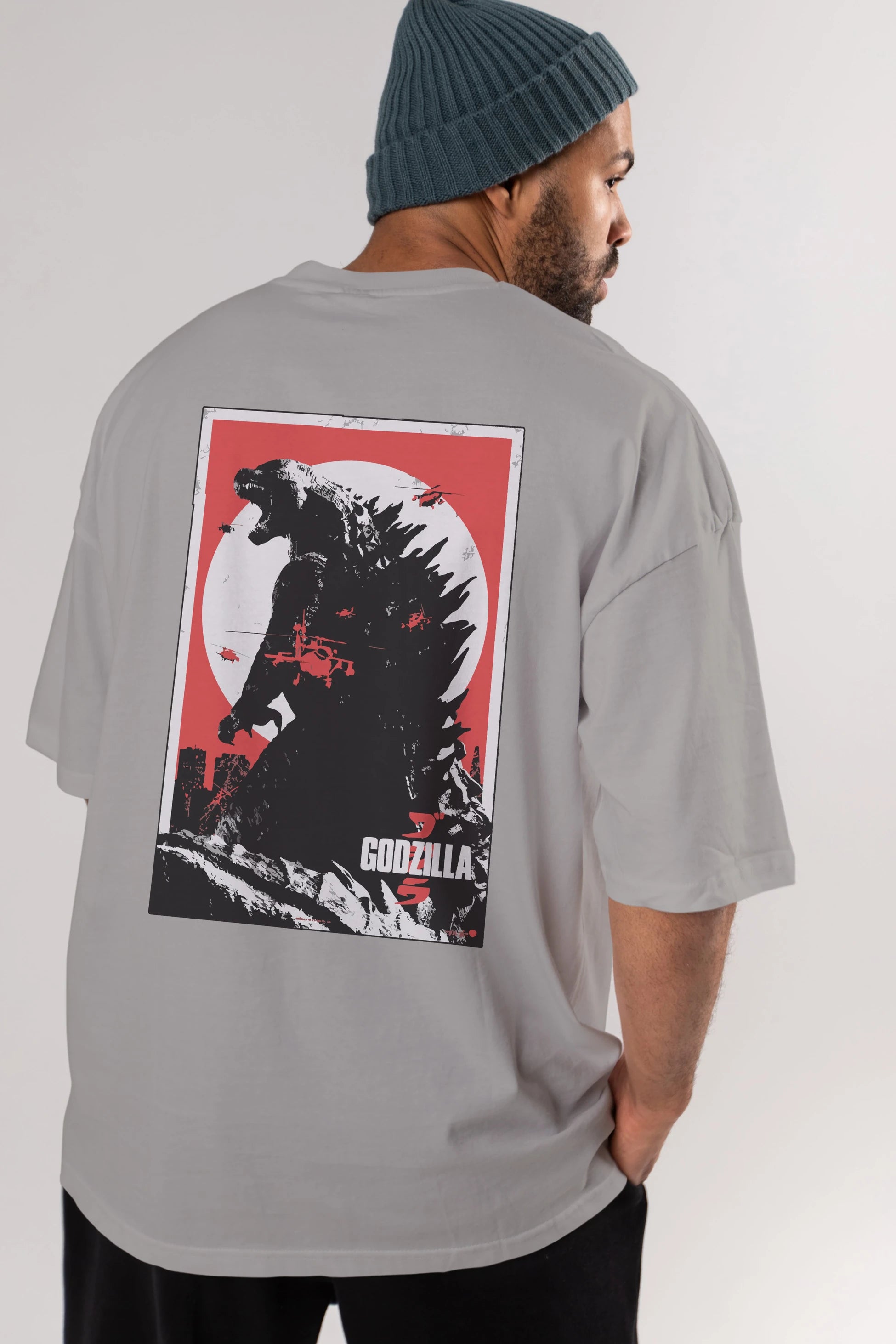 Godzilla (2) Arka Baskılı Oversize t-shirt Erkek Kadın Unisex %100 Pamuk Bisiklet Yaka tişort