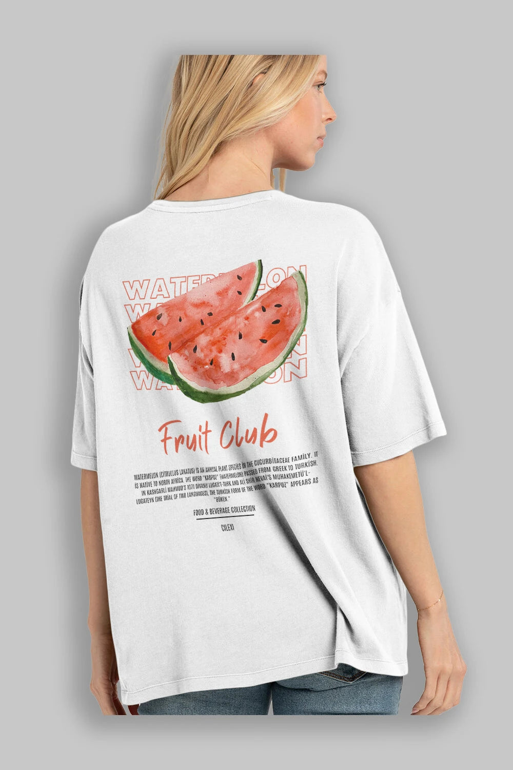 Watermelon Arka Baskılı Oversize t-shirt Erkek Kadın Pamuk Bisiklet Yaka tişort