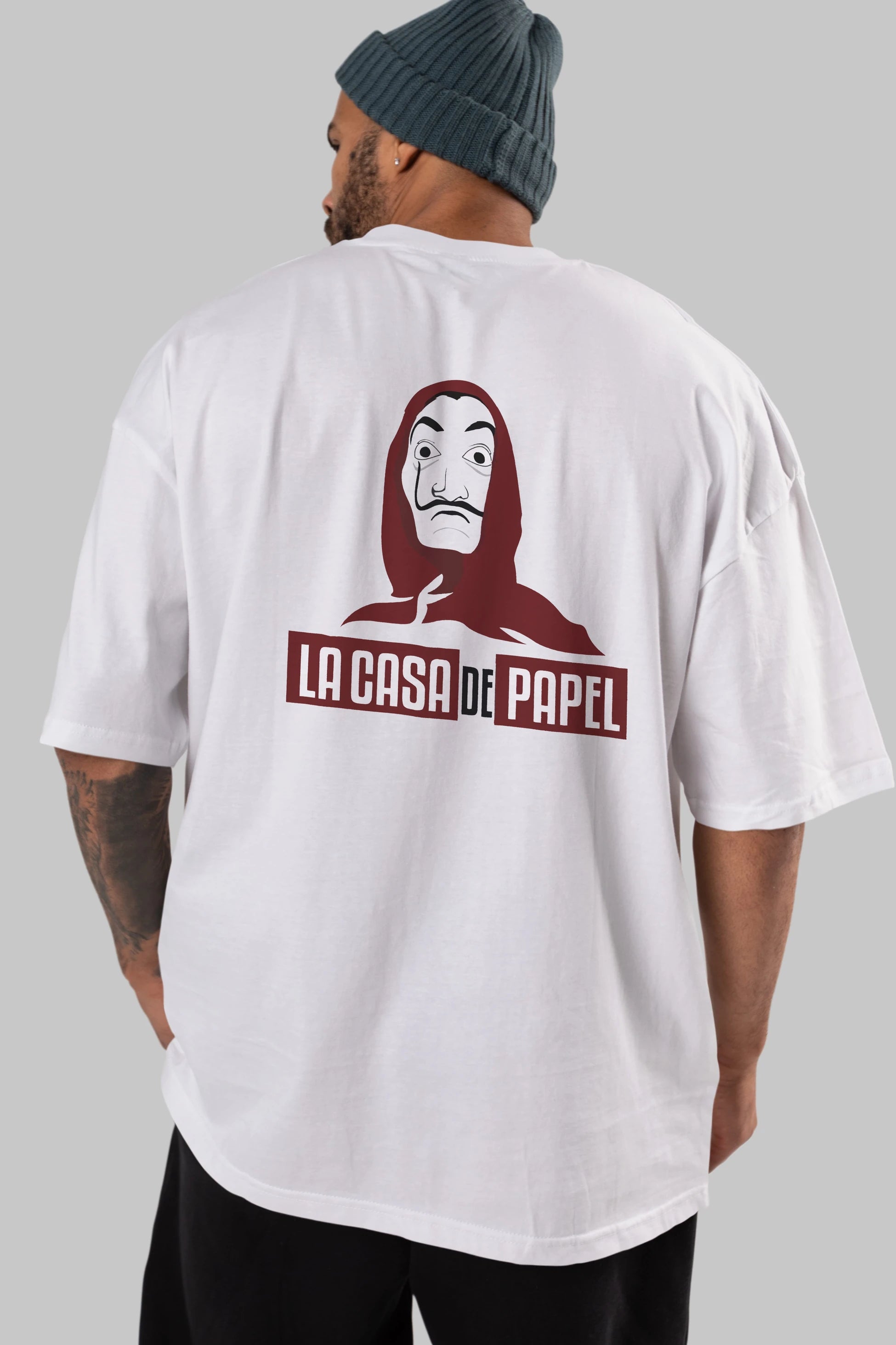 La Casa De Papel (1) Arka Baskılı Oversize t-shirt Erkek Kadın Unisex %100 Pamuk Bisiklet Yaka tişort