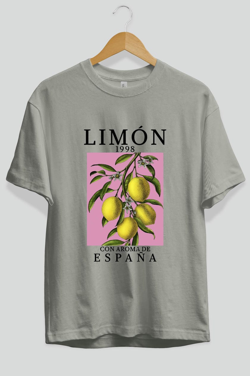 Limon Espana Ön Baskılı Oversize t-shirt Erkek Kadın Pamuk Bisiklet Yaka tişort