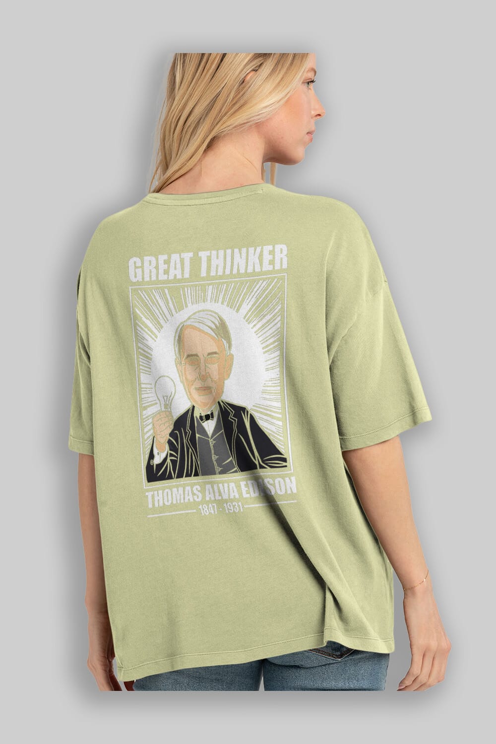 Thomas Alfa Edison Arka Baskılı Oversize t-shirt Erkek Kadın Unisex %100 Pamuk tişort