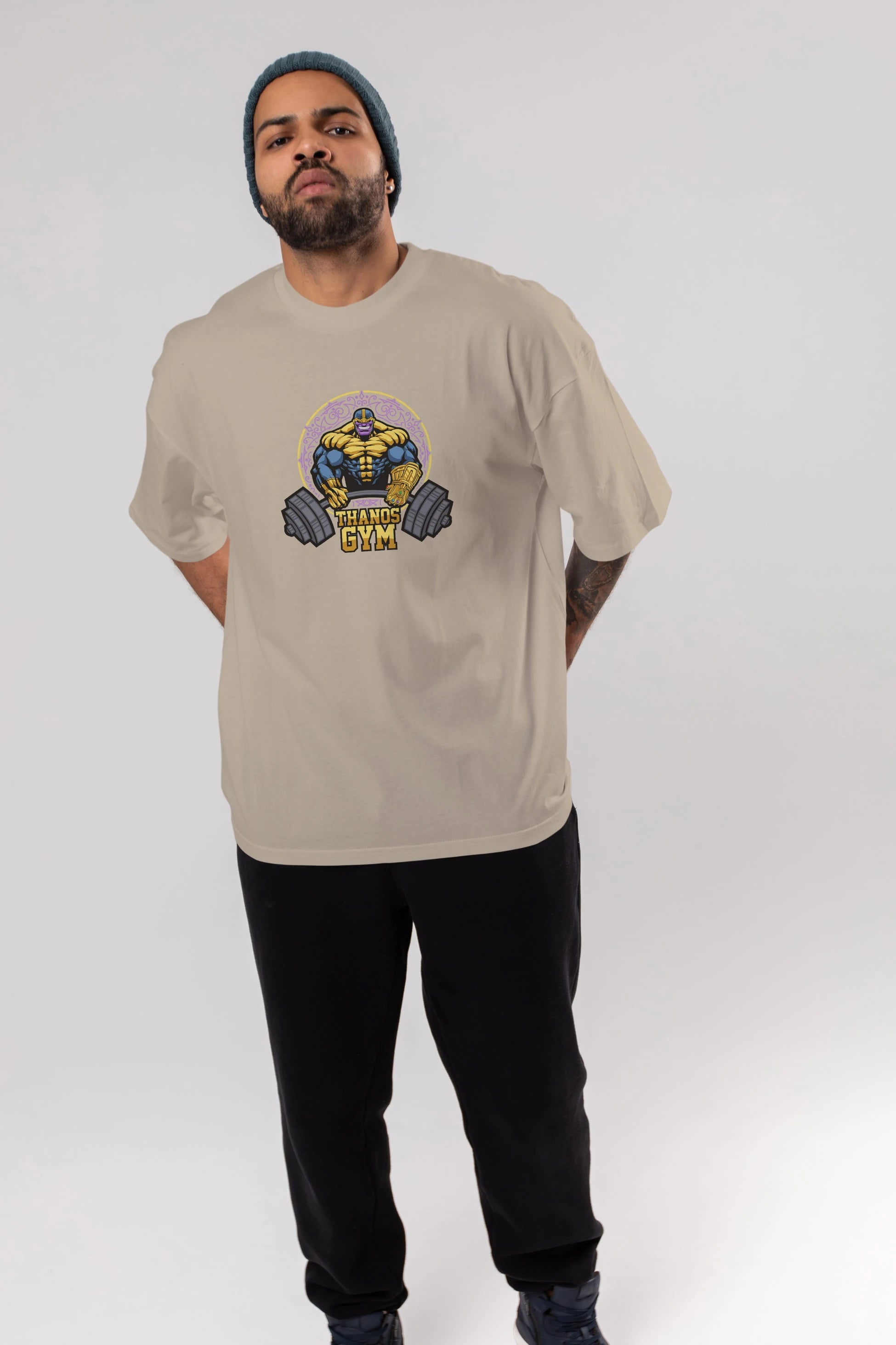 Thanos GYM Ön Baskılı Oversize t-shirt Erkek Kadın Unisex %100 Pamuk Bisiklet Yaka tişort