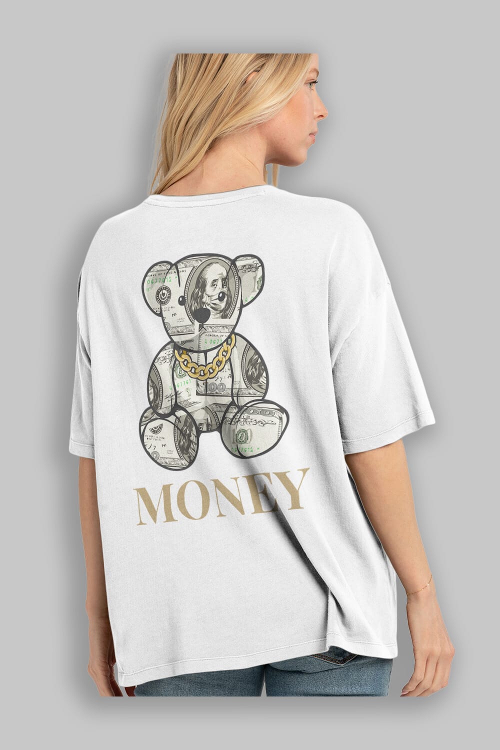 Teddy Bear Money Arka Baskılı Oversize t-shirt Erkek Kadın Unisex