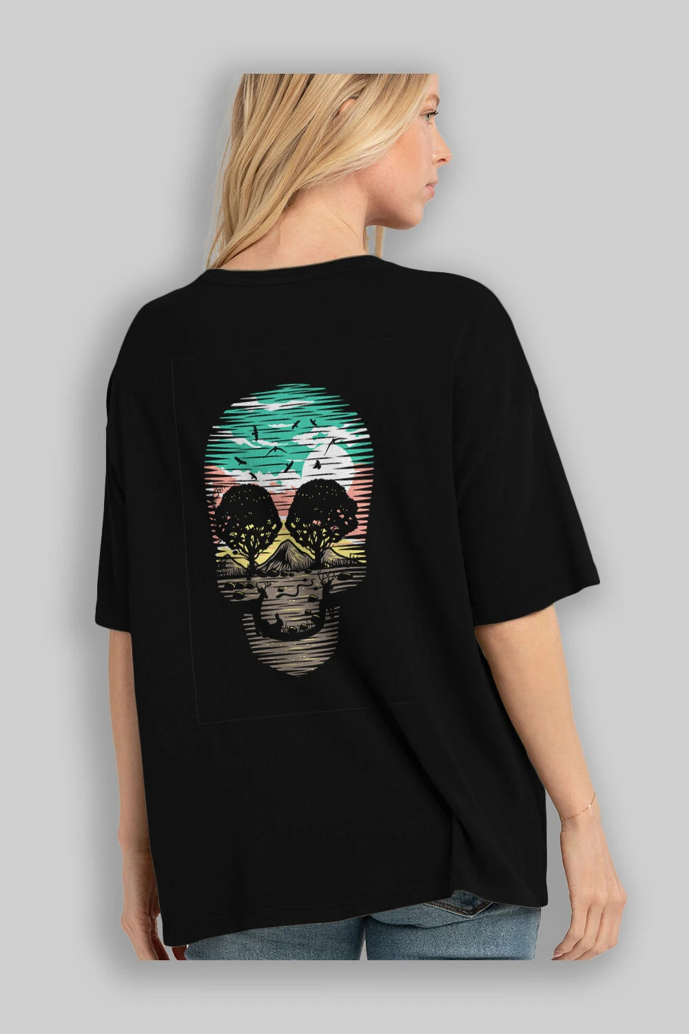 Skull Nature Arka Baskılı Oversize t-shirt %100 pamuk Erkek Kadın Unisex