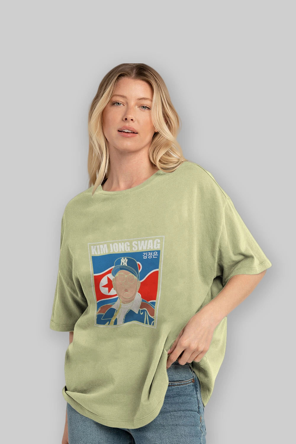 King Jong Swag Ön Baskılı Oversize t-shirt Erkek Kadın Unisex %100 Pamuk tişort