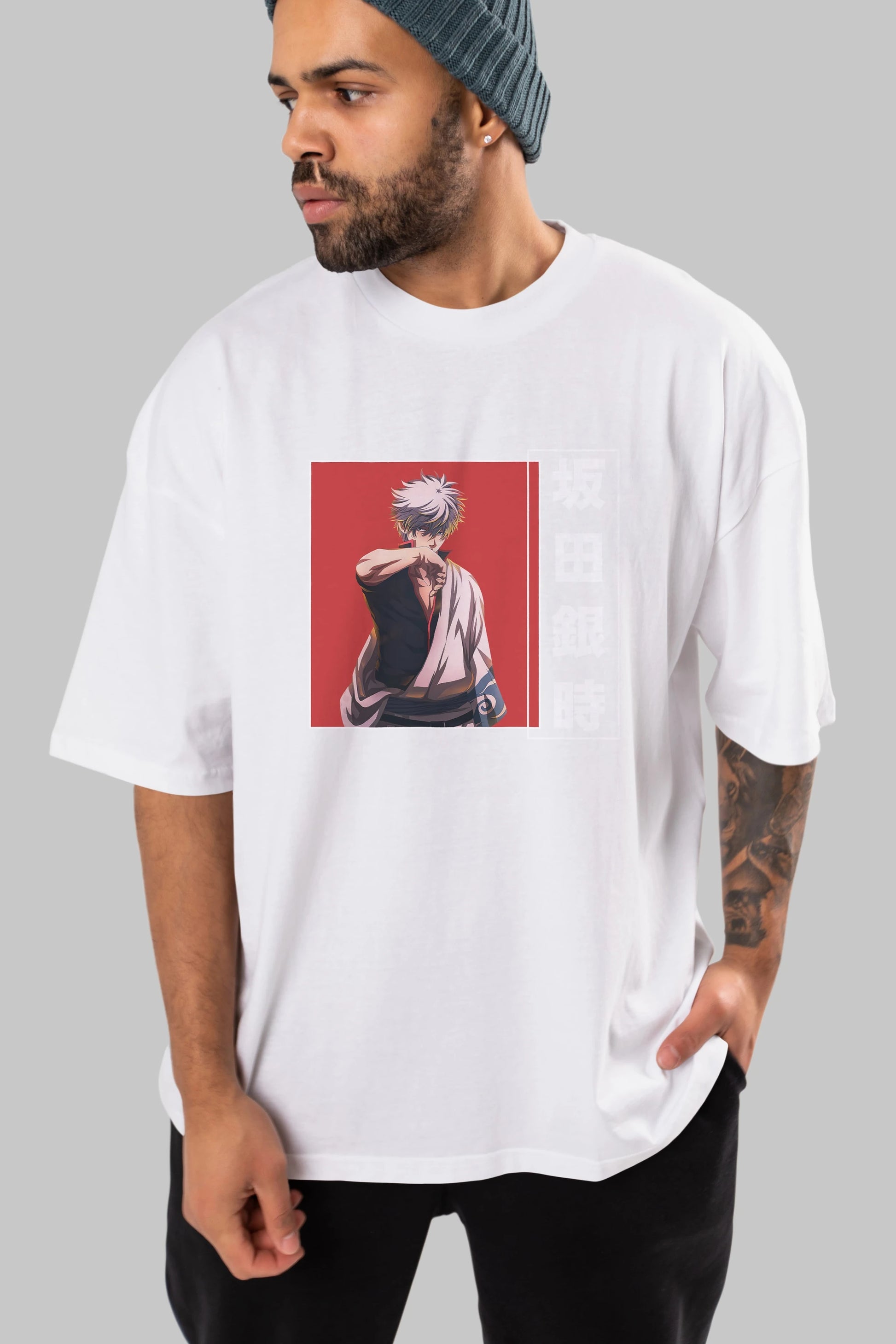 Gintoki Sakata GINTAMA 1 Anime Ön Baskılı Oversize t-shirt %100 pamuk Erkek Kadın Unisex