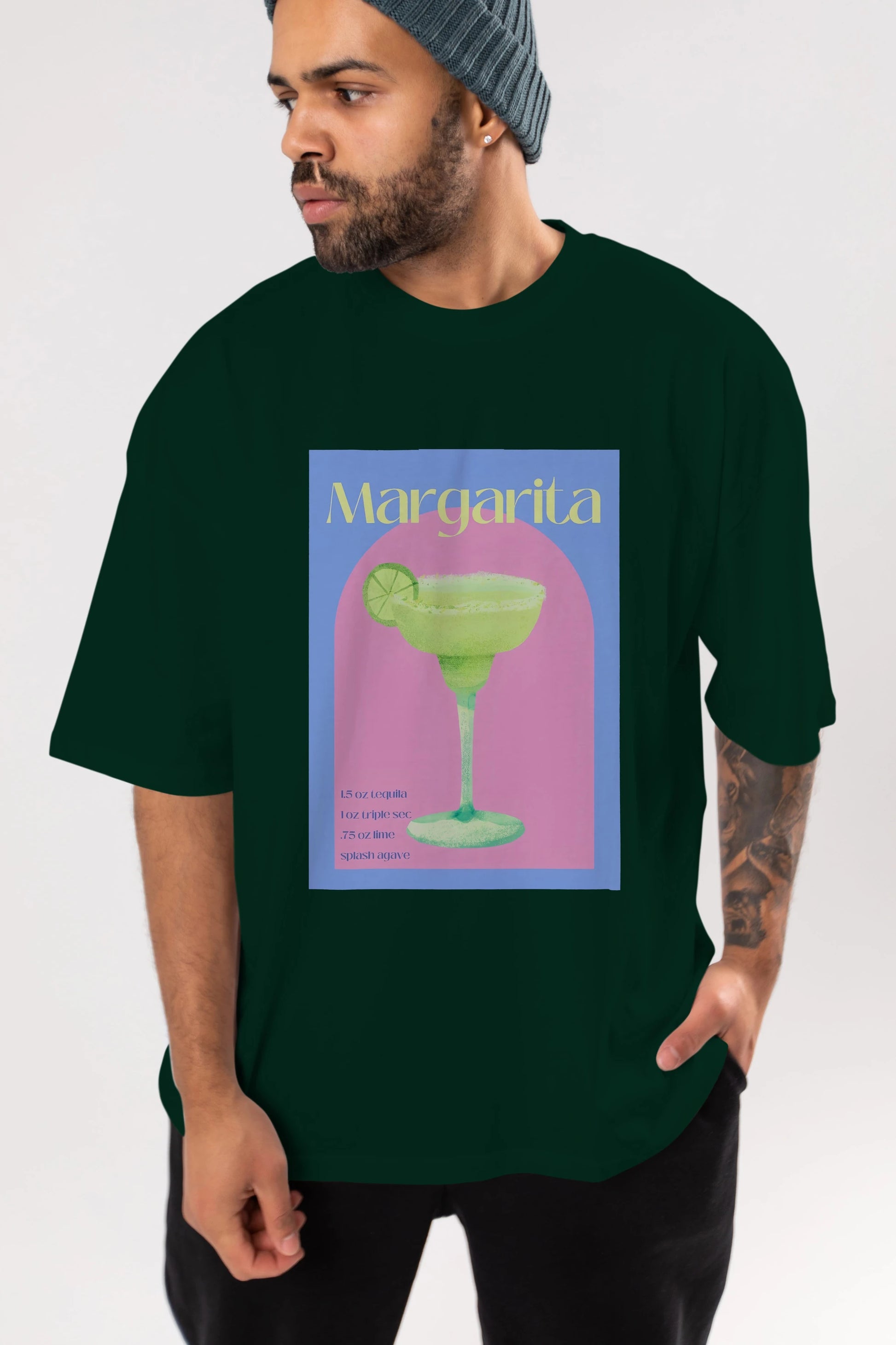 Margarita 6 Ön Baskılı Oversize t-shirt Erkek Kadın Unisex %100 Pamuk Bisiklet Yaka tişort