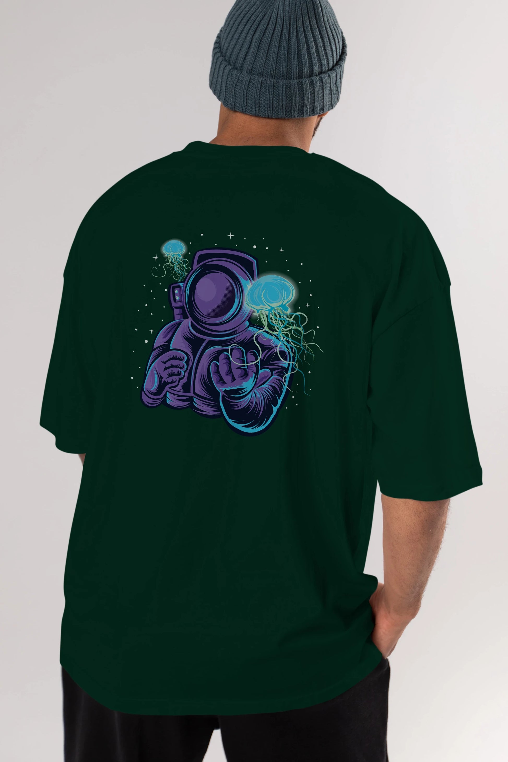 Astronaut and Jellyfish Arka Baskılı Oversize t-shirt Erkek Kadın Unisex