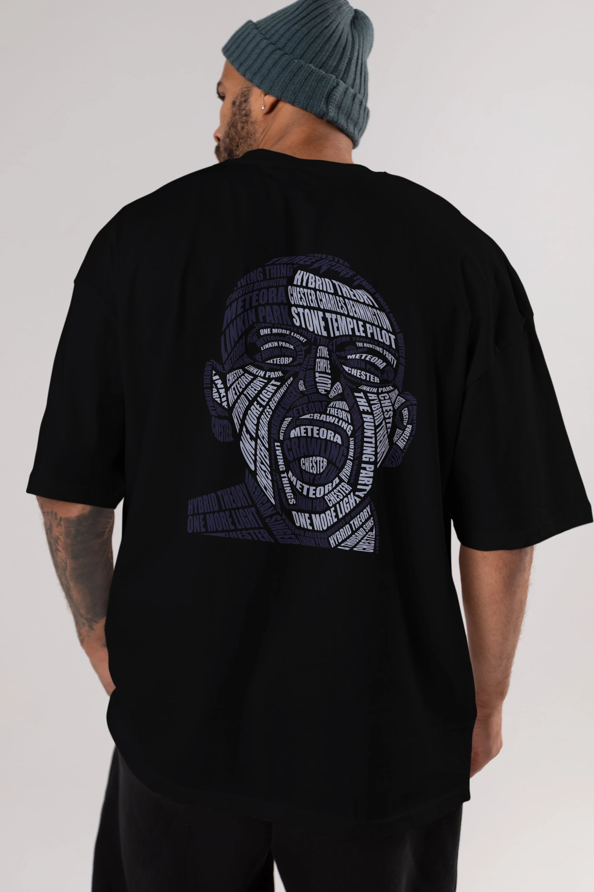 Chester Bennington Calligram Arka Baskılı Oversize t-shirt %100 pamuk Erkek Kadın Unisex