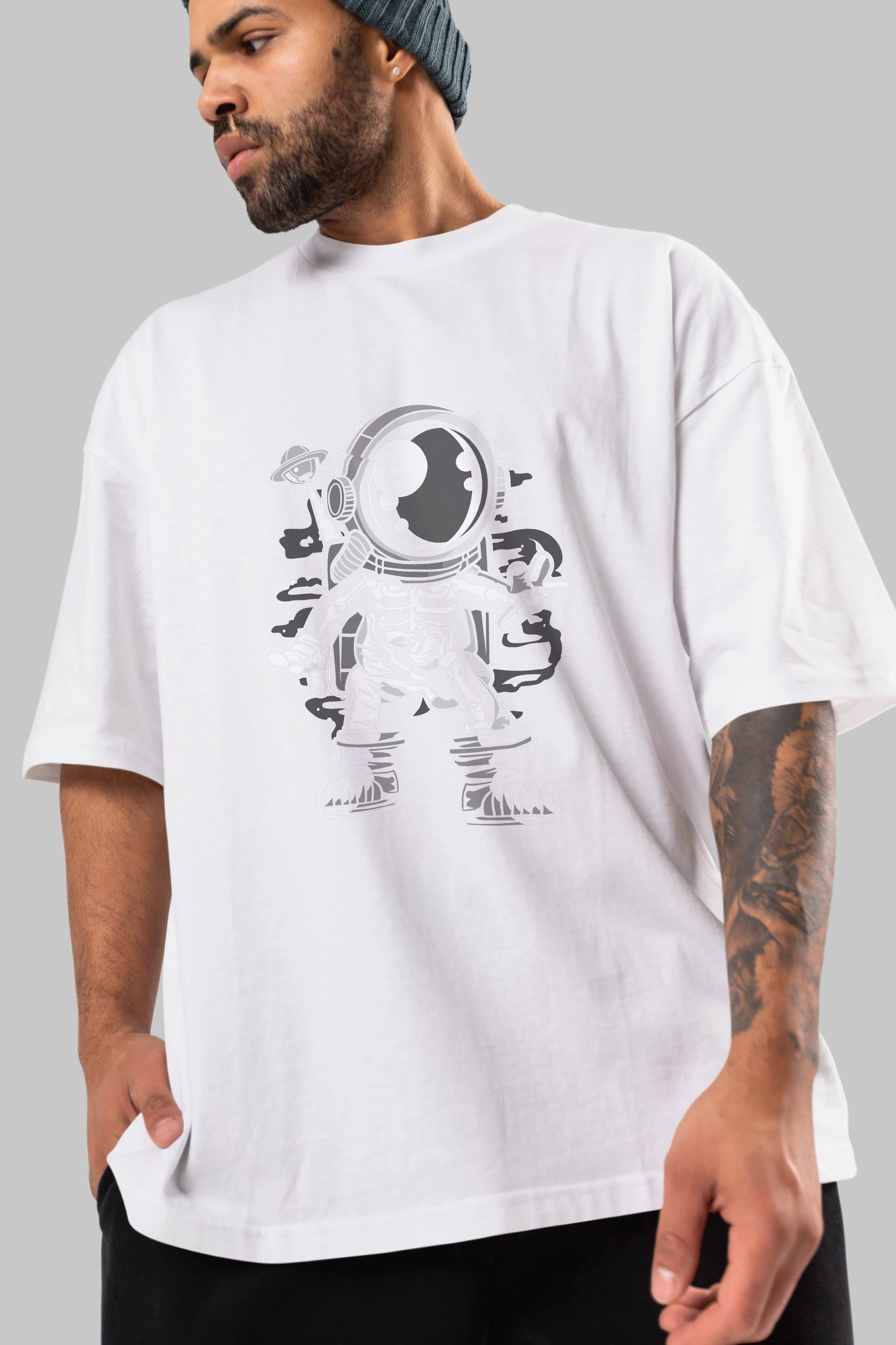 Space Skeleton Ön Baskılı Oversize t-shirt Erkek Kadın Unisex