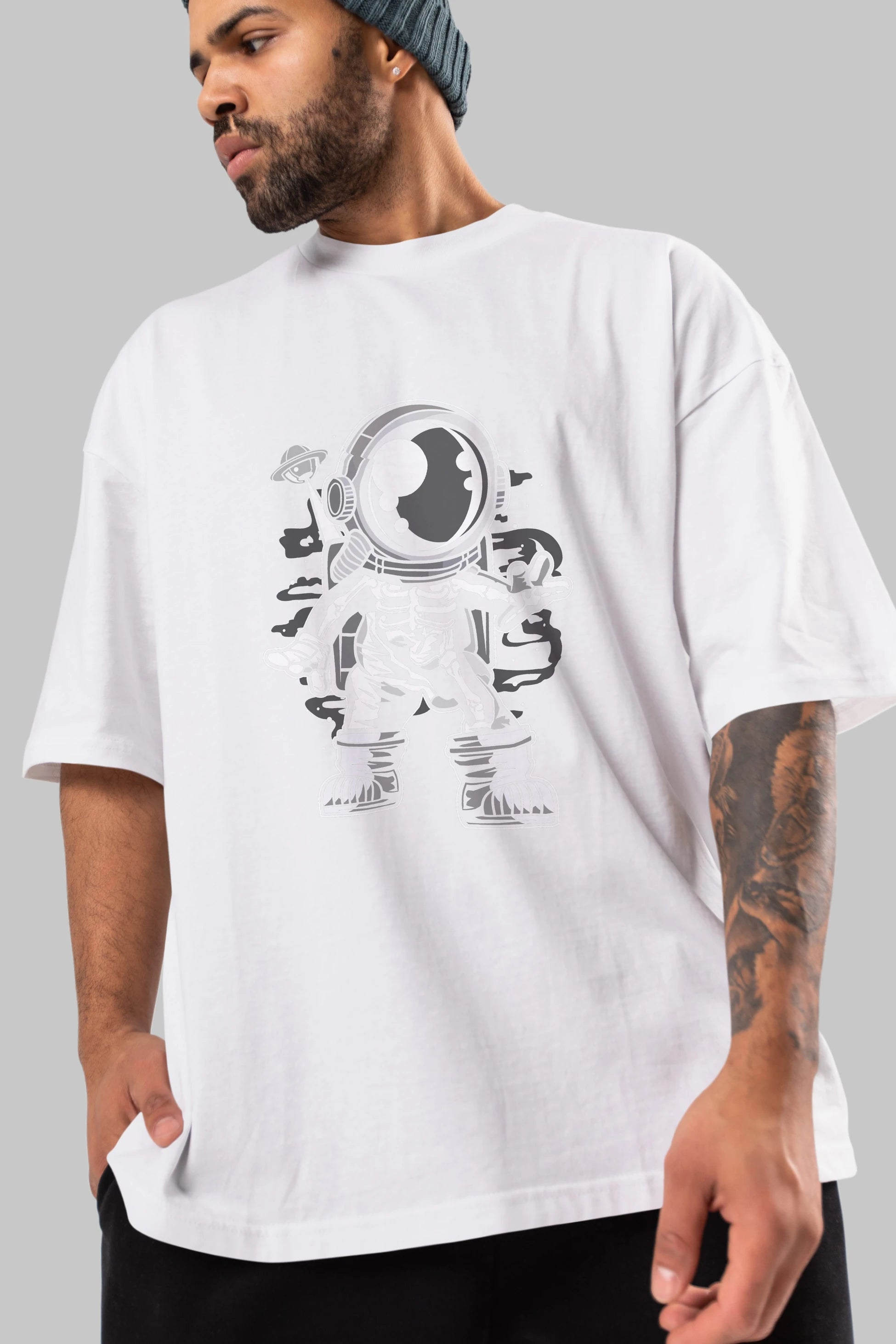Space Skeleton Ön Baskılı Oversize t-shirt Erkek Kadın Unisex