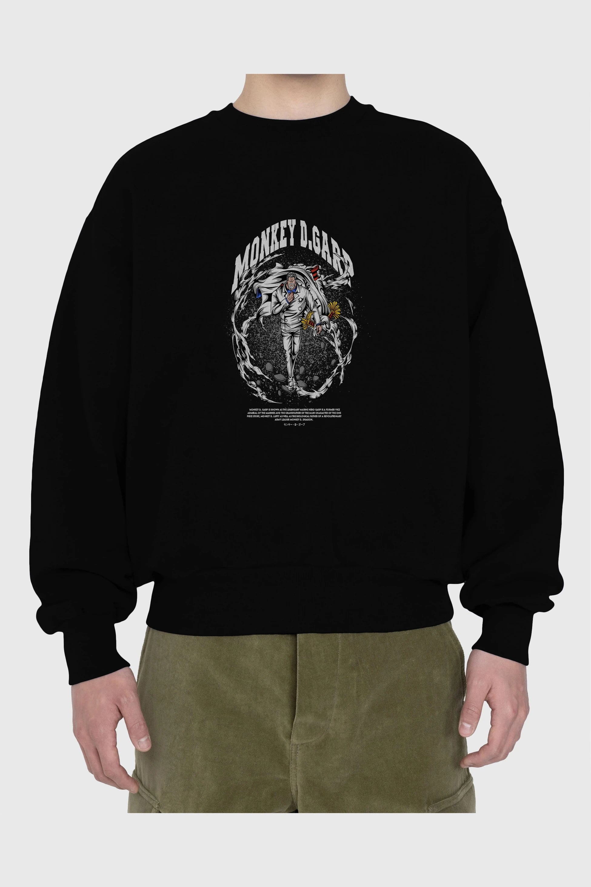 Monkey D. Garp Anime Ön Baskılı Oversize Sweatshirt Erkek Kadın Unisex