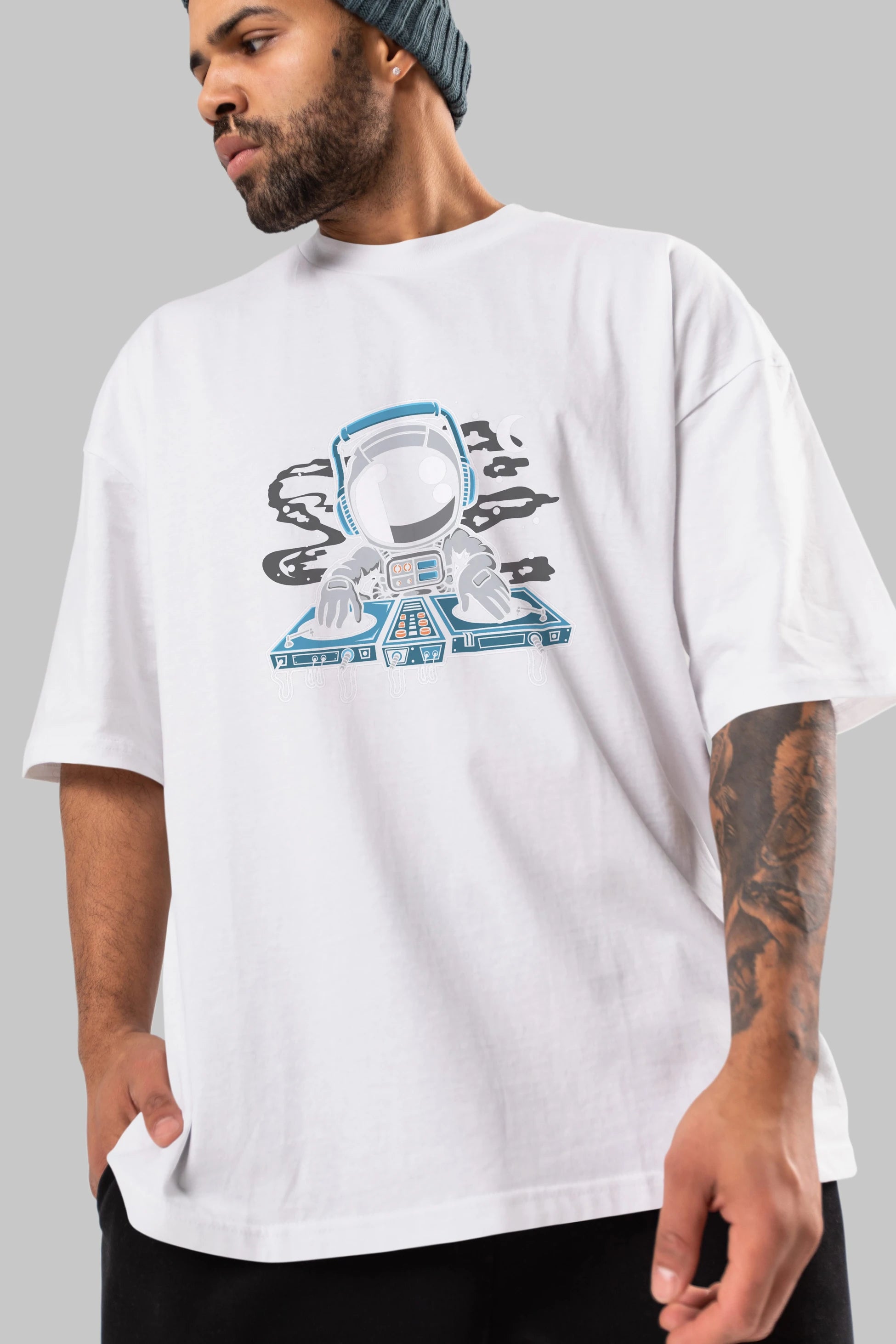 Astronaut Turntable Ön Baskılı Oversize t-shirt Erkek Kadın Unisex