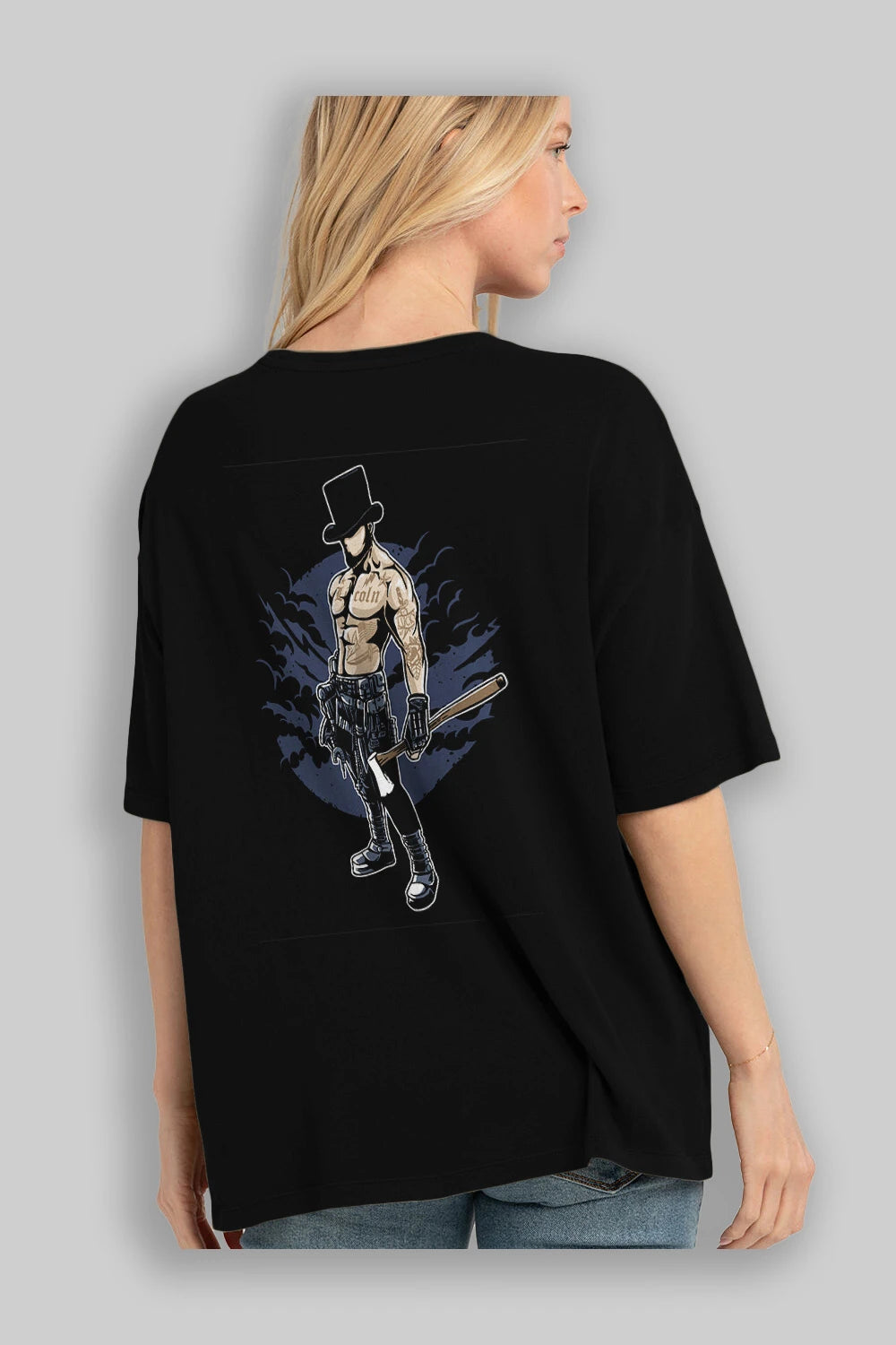 Lincoln Arka Baskılı Oversize t-shirt Erkek Kadın Unisex %100 Pamuk
