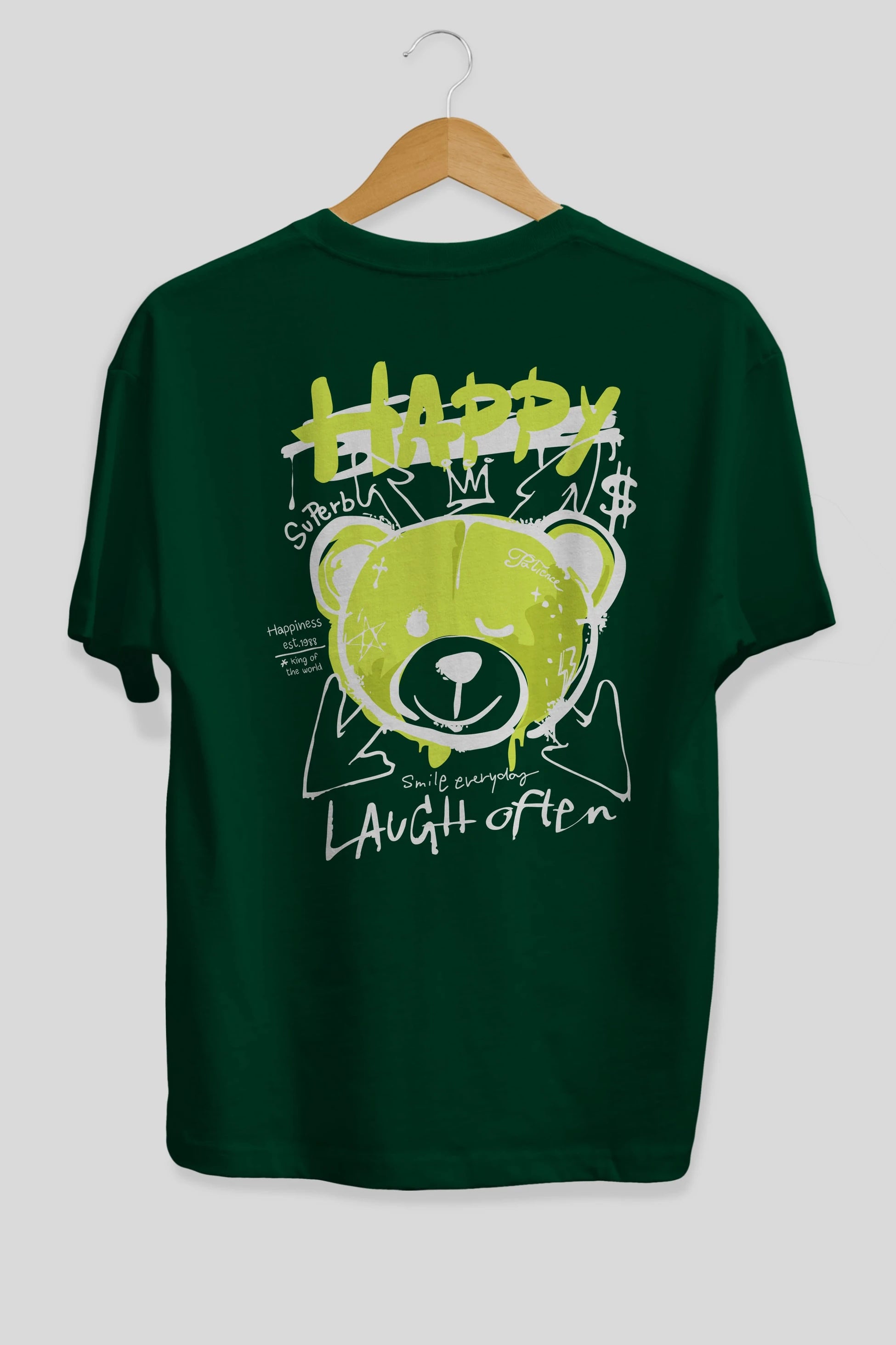 Happy Bear Arka Baskılı Oversize t-shirt Erkek Kadın Unisex
