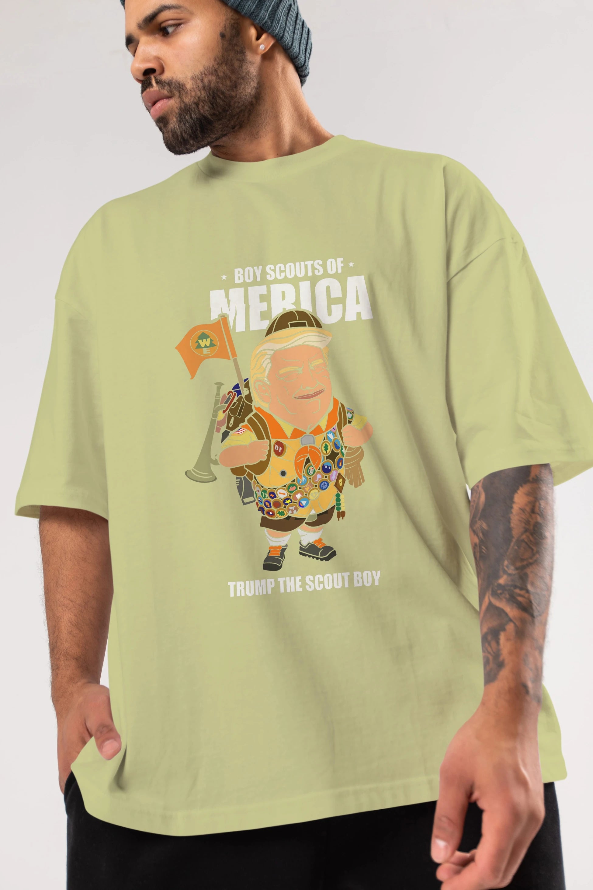 Trump Scout Boy Ön Baskılı Oversize t-shirt Erkek Kadın Unisex %100 Pamuk tişort