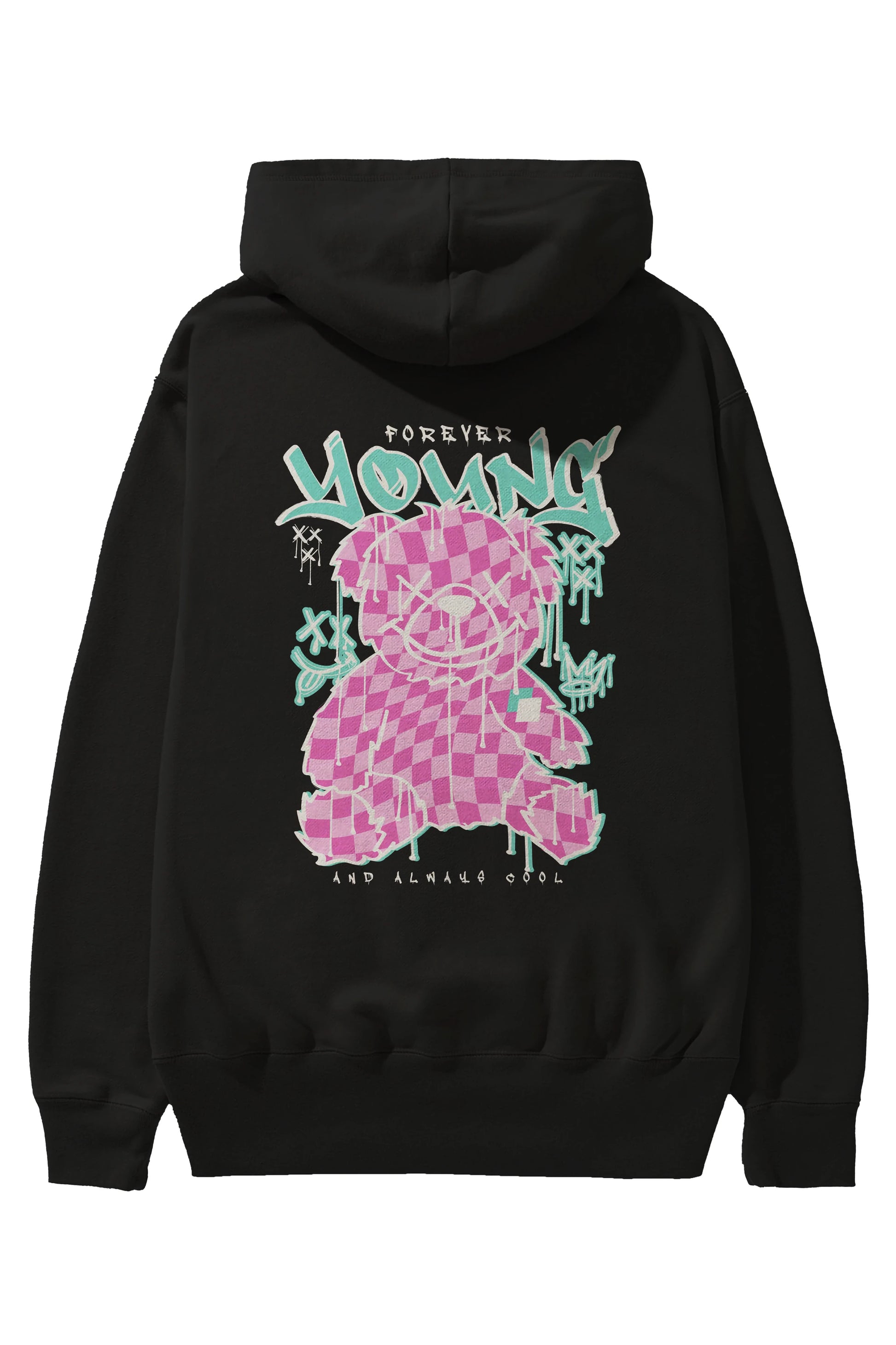 Young and Always Cool Bear Arka Baskılı Hoodie Oversize Kapüşonlu Sweatshirt Erkek Kadın Unisex