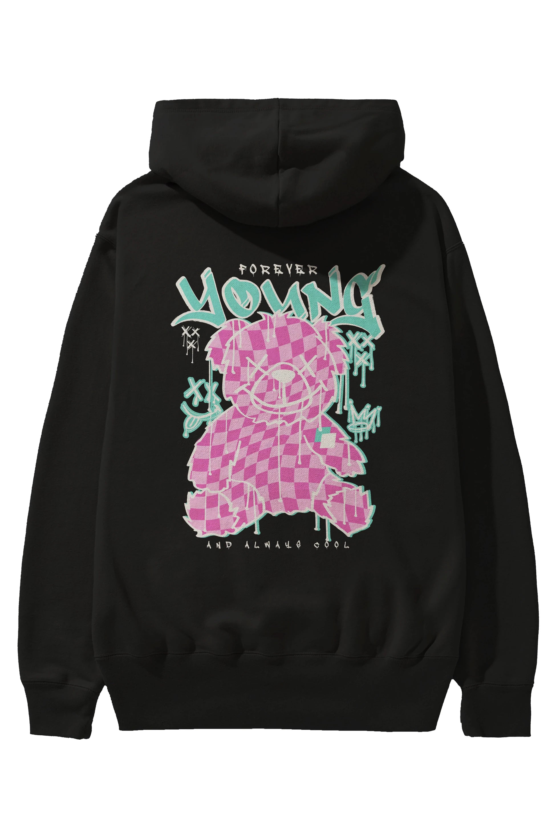 Young and Always Cool Bear Arka Baskılı Hoodie Oversize Kapüşonlu Sweatshirt Erkek Kadın Unisex