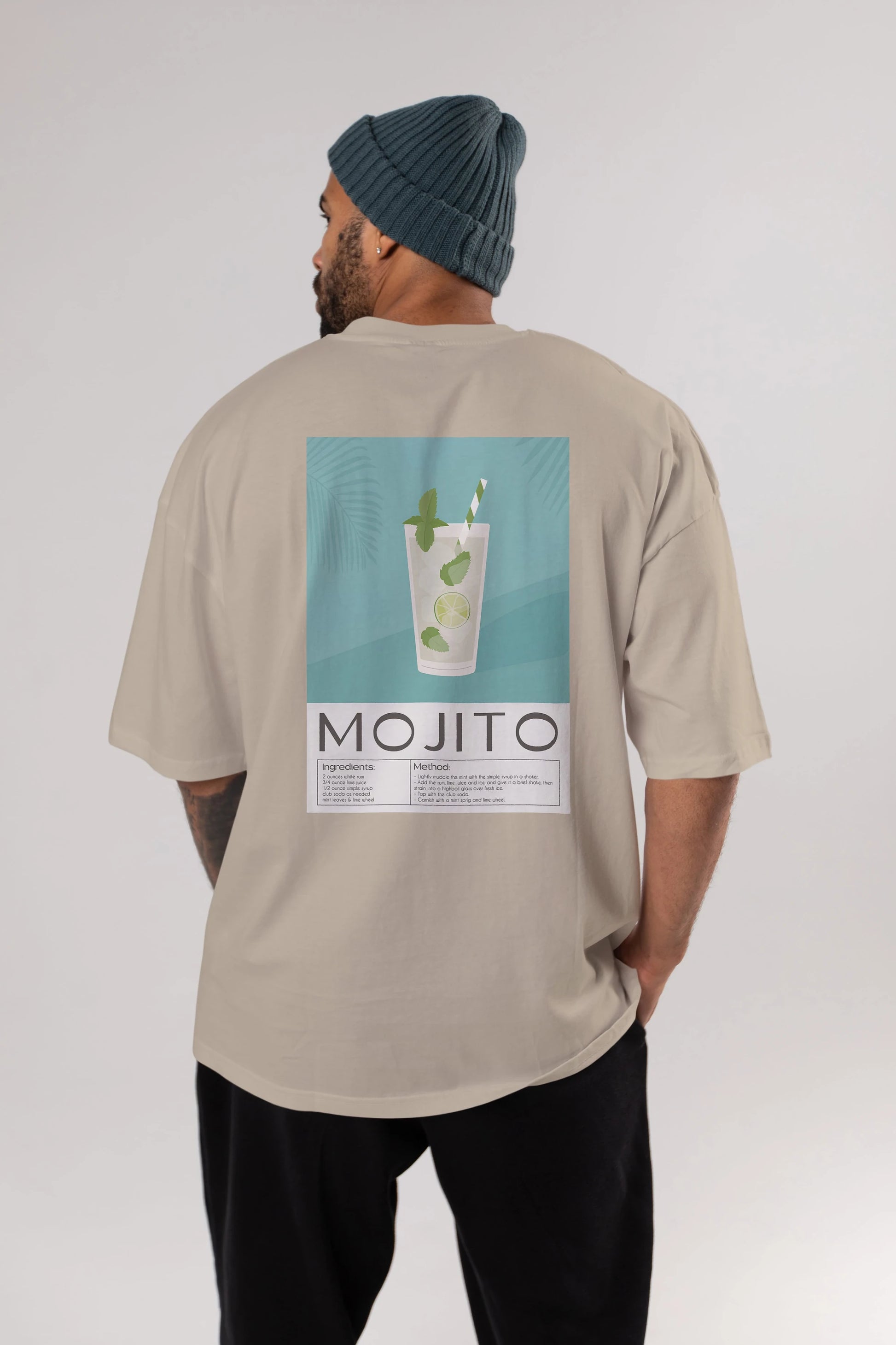 Mojito 4 Arka Baskılı Oversize t-shirt Erkek Kadın Unisex %100 Pamuk Bisiklet Yaka tişort