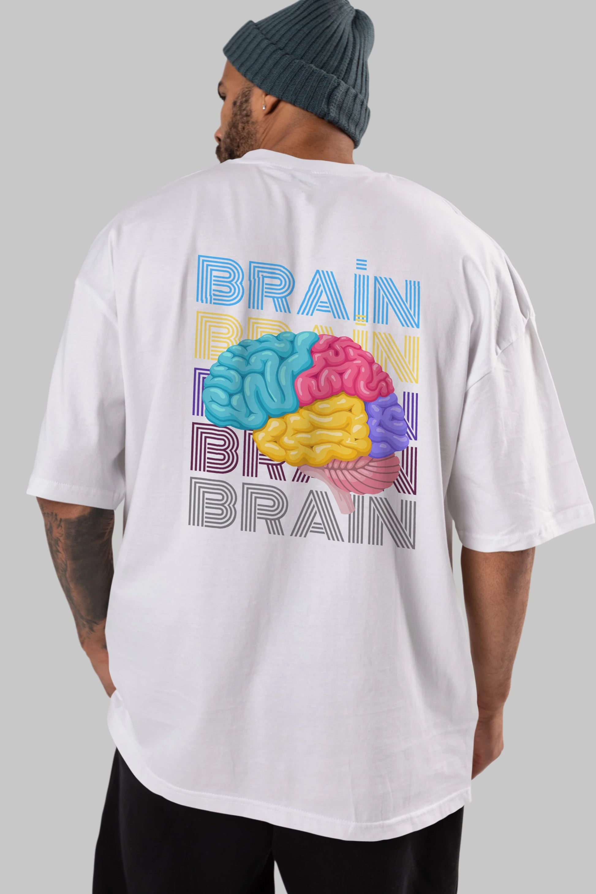 Brain Yazılı Arka Baskılı Oversize t-shirt Erkek Kadın Unisex