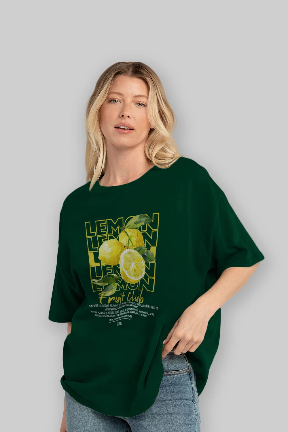 Lemon Ön Baskılı Oversize t-shirt Erkek Kadın Pamuk Bisiklet Yaka tişort
