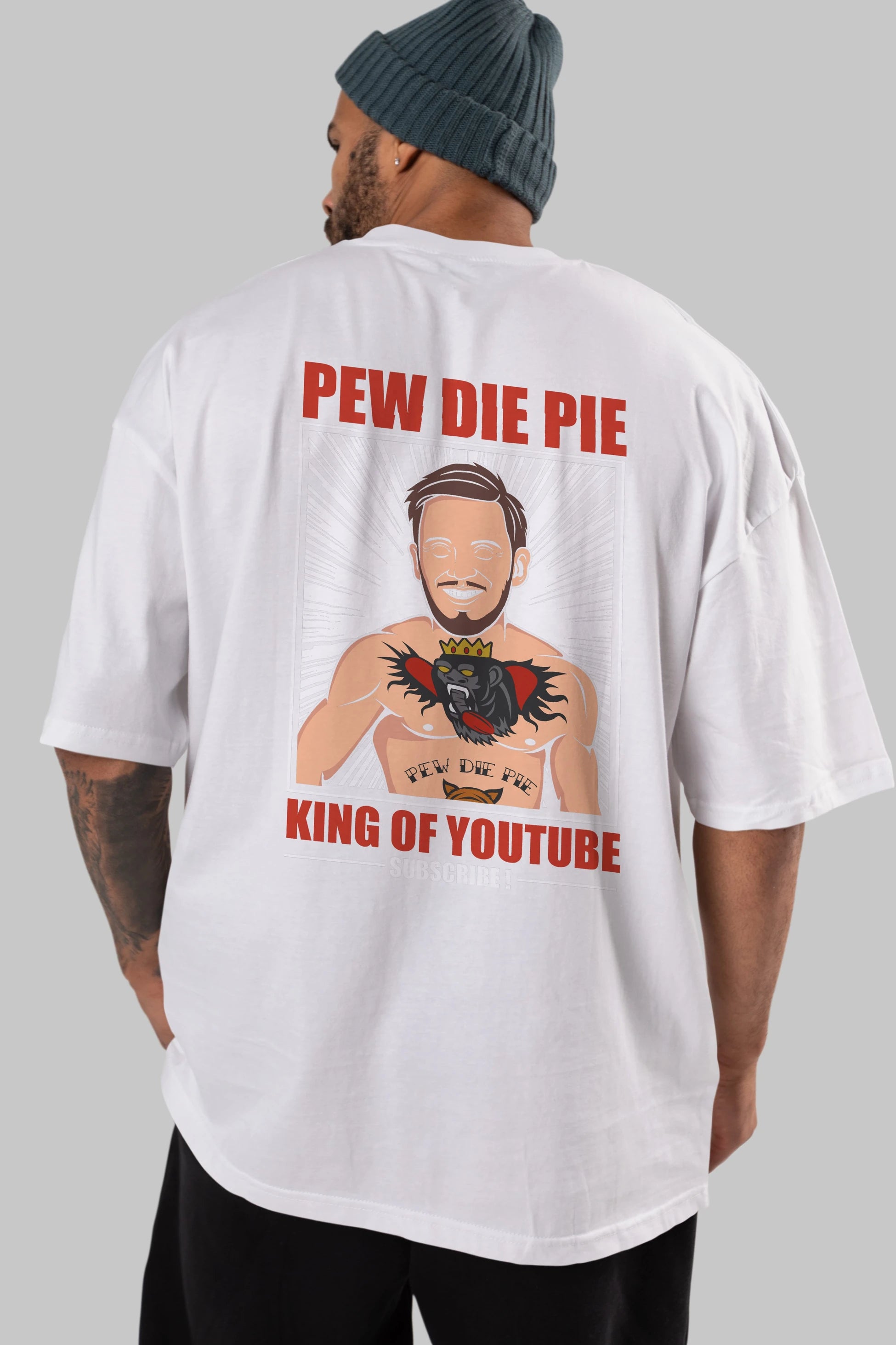 Pew Die Pie Fighter Arka Baskılı Oversize t-shirt Erkek Kadın Unisex %100 Pamuk tişort