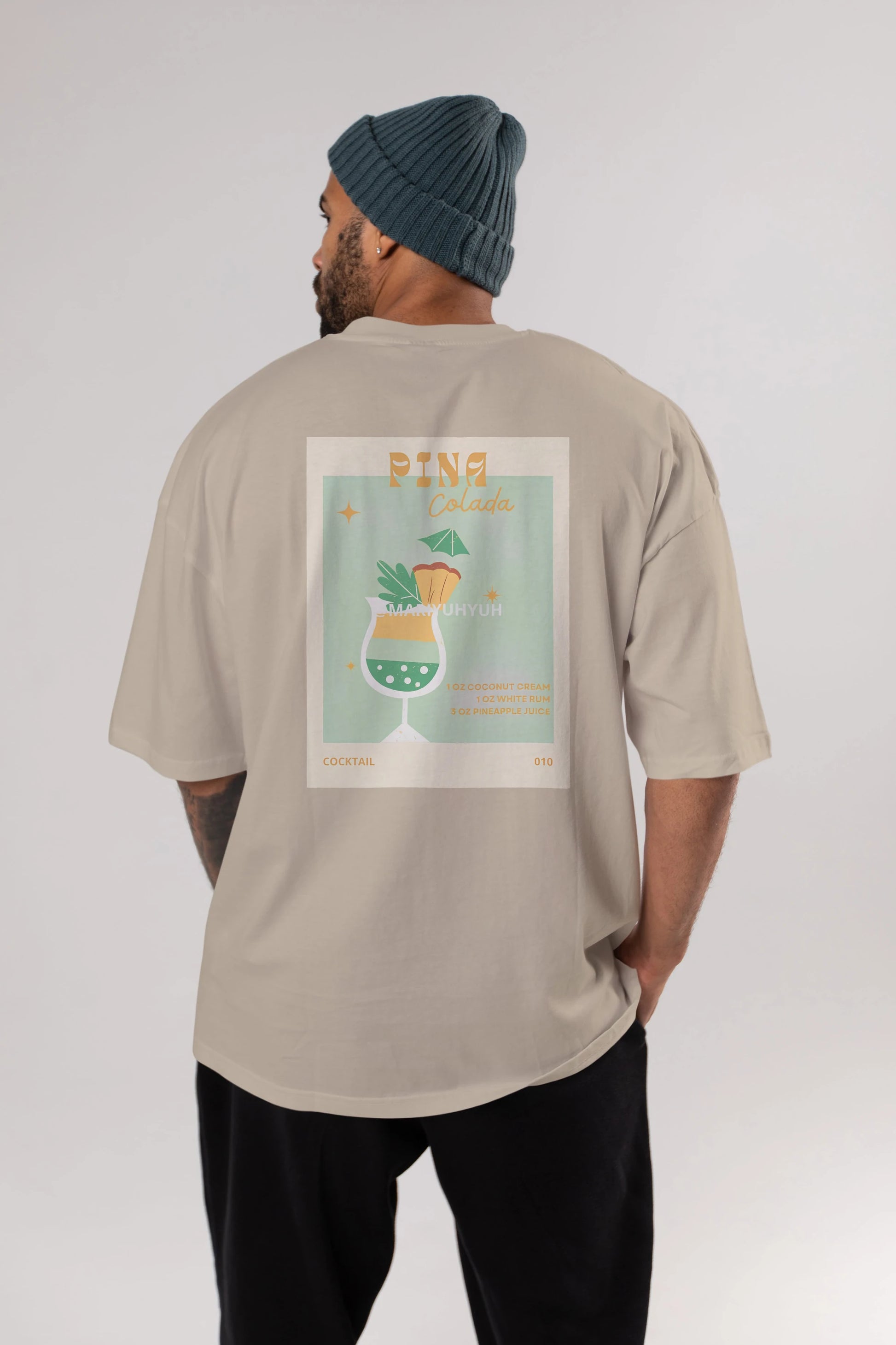 Pina Colada Arka Baskılı Oversize t-shirt Erkek Kadın Unisex %100 Pamuk Bisiklet Yaka tişort