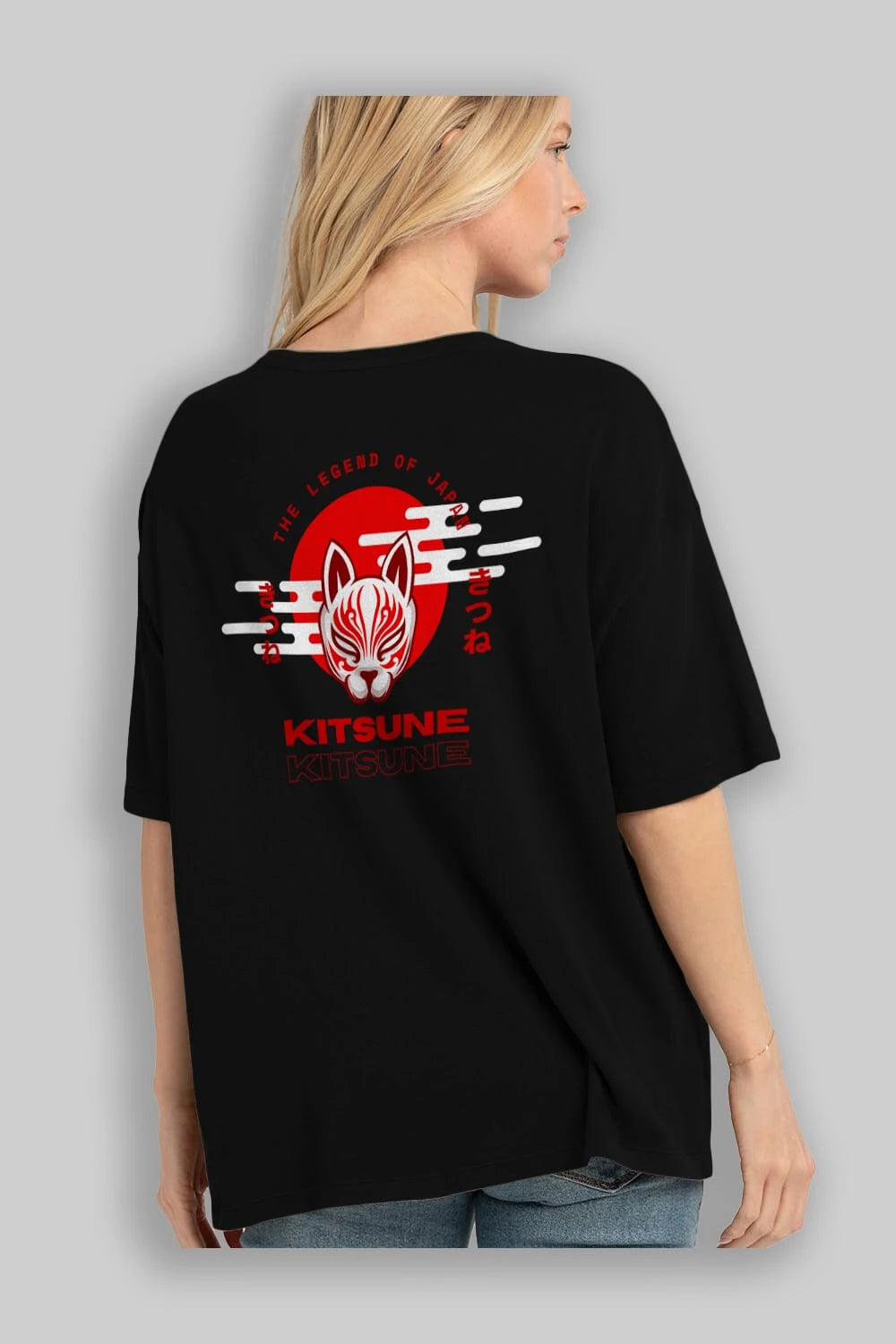 Kitsune Mask Arka Baskılı Oversize t-shirt Erkek Kadın Unisex