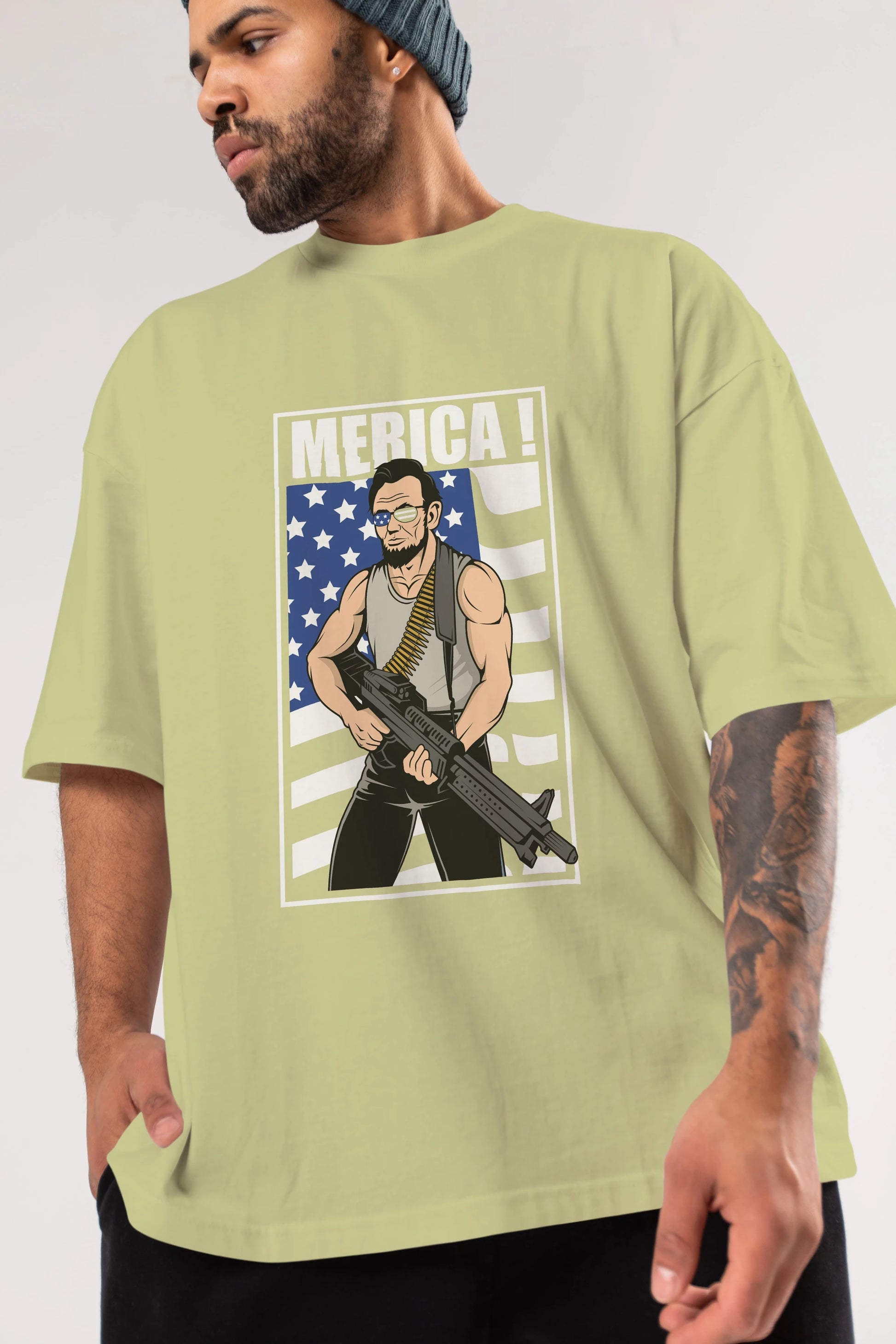 Lincoln Rambo Ön Baskılı Oversize t-shirt Erkek Kadın Unisex %100 Pamuk tişort